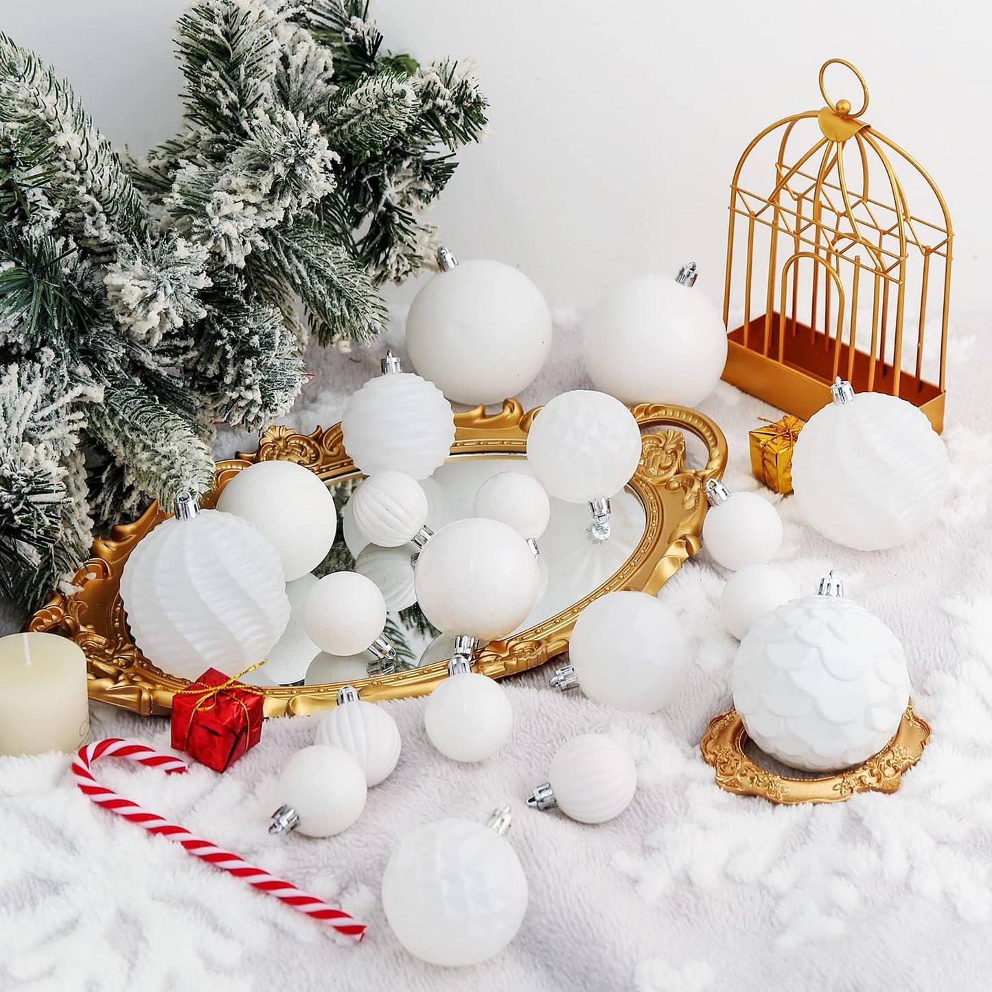 XmasExp 24ct Christmas Ball Ornaments Shatterproof Xmas Tree Hanging Balls Decorations Perfect for Halloween Decorations Holiday Wedding Christmas Decor(2.36"/60mm, White)