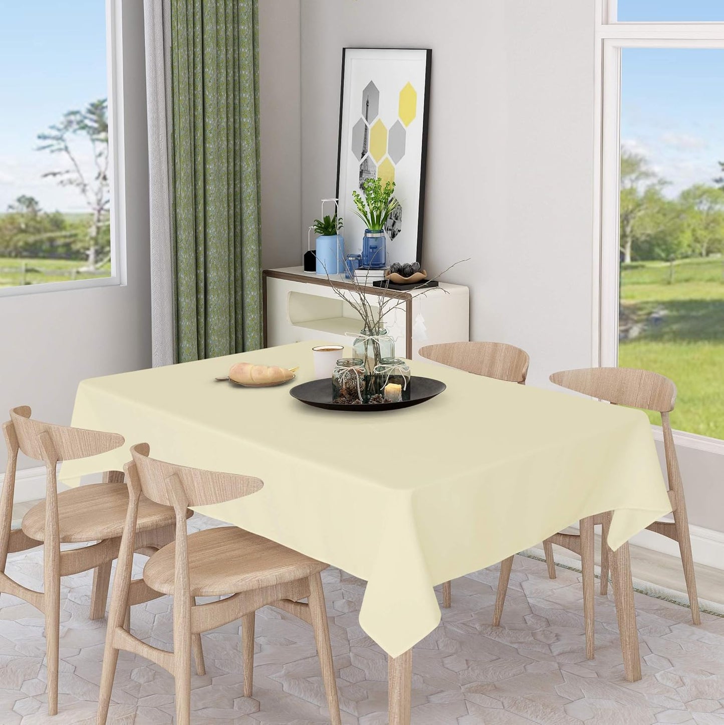 sancua Rectangle Tablecloth - 60 x 120 Inch - Stain and Wrinkle Resistant Washable Polyester Table Cloth, Decorative Fabric Table Cover for Dining Tables, Buffet Parties and Camping, Beige