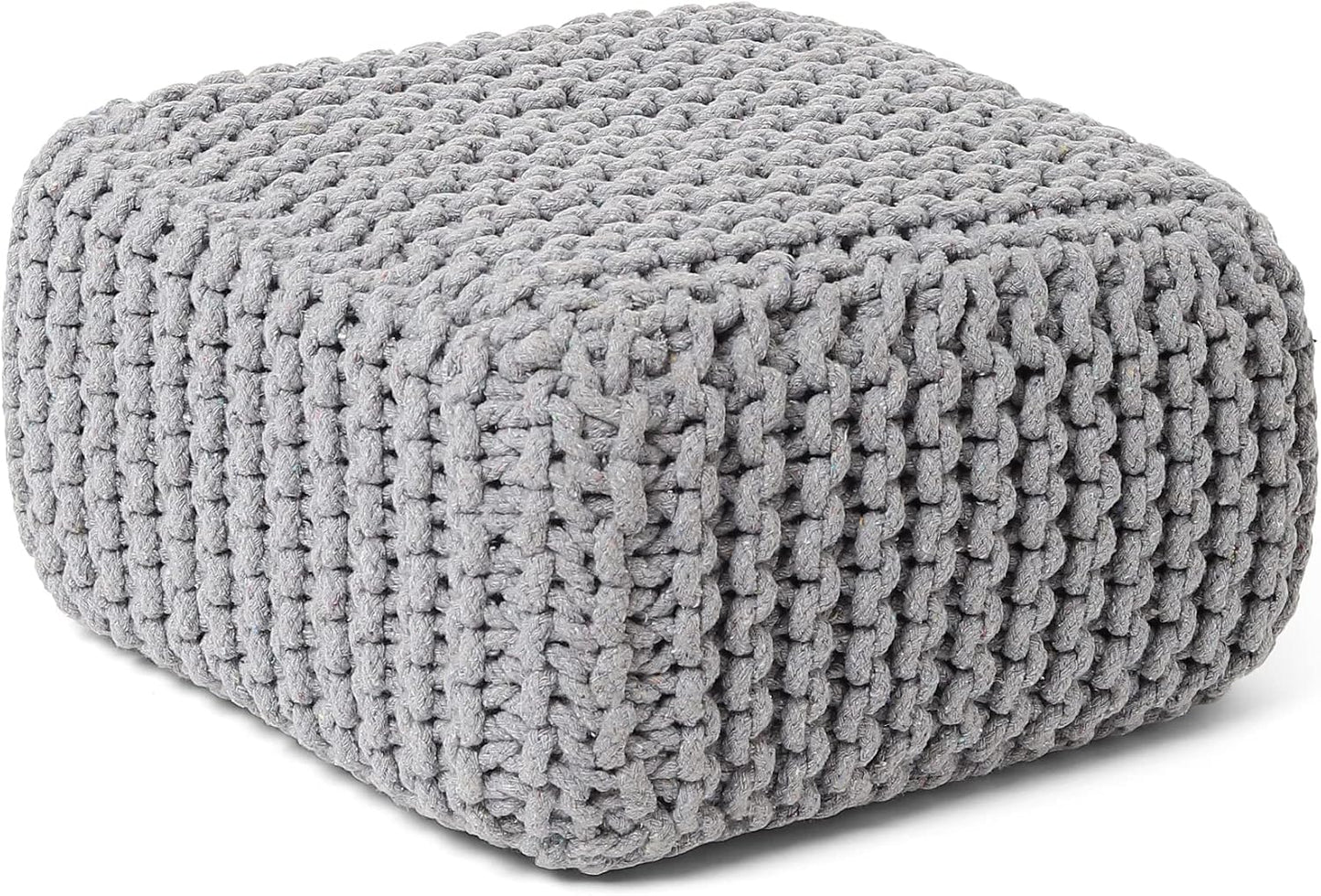 REDEARTH · Cube Low Pouf Foot Stool Ottoman - Hand Knitted Poof - Cord Boho Pouffe - Home Décor - Stuffed Footrest for Living Room - Nursery - Bedroom - Patio (16" x 16" x 8") - Light Gray