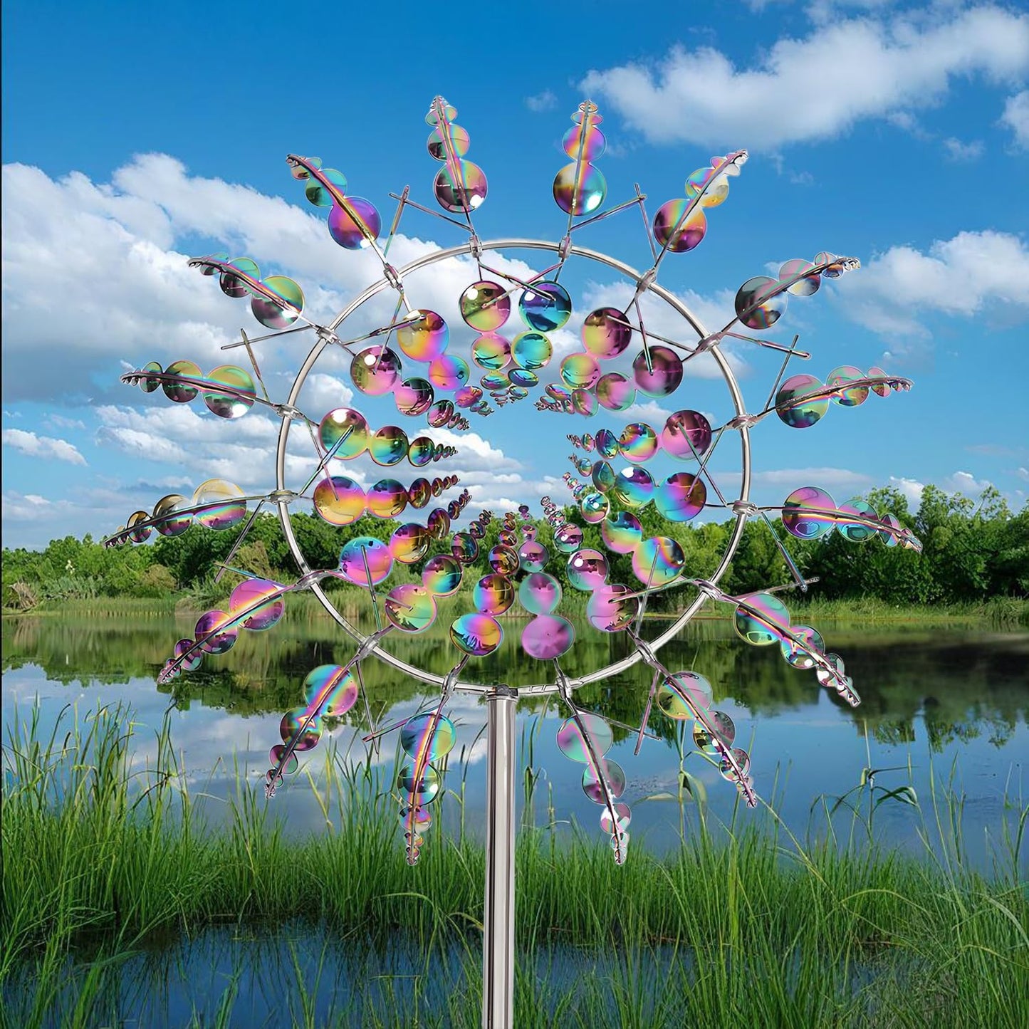 Unique and Magical Metal Windmill, 2Pcs Wind Spinners, 3D Wind Powered Kinetic Sculpture, Stainless Steel Wind Spinners, Wind Mill for Yard and Garden (2PCS-Colorful)