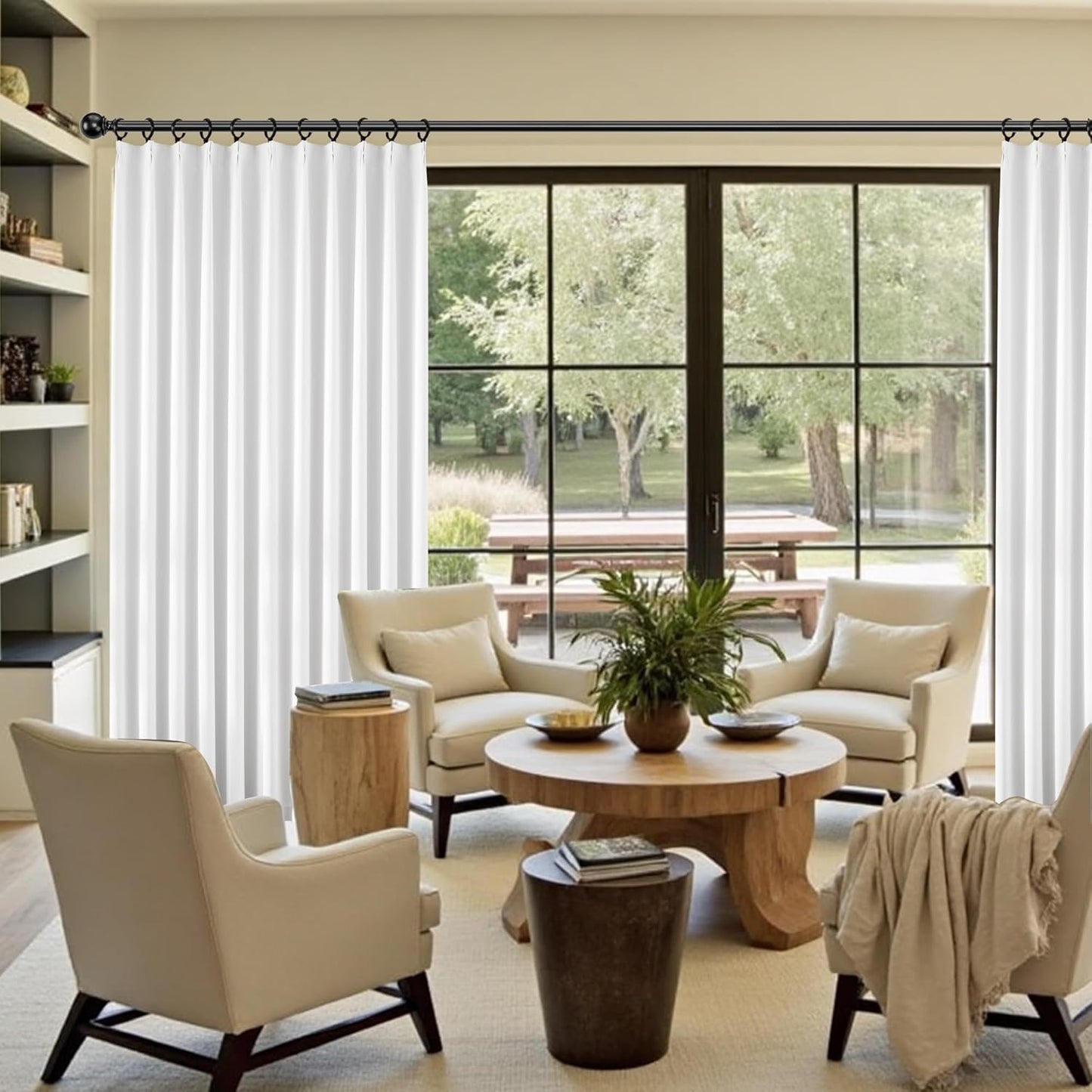 KangBang Pure White Light Reducing Curtains 120 Inches Long, Extra Long Pinch Pleated Thermal Insulated Vertical Solid Window Treatments for Hall Windows Cottage with Hooks, W40xL120,2 Panels