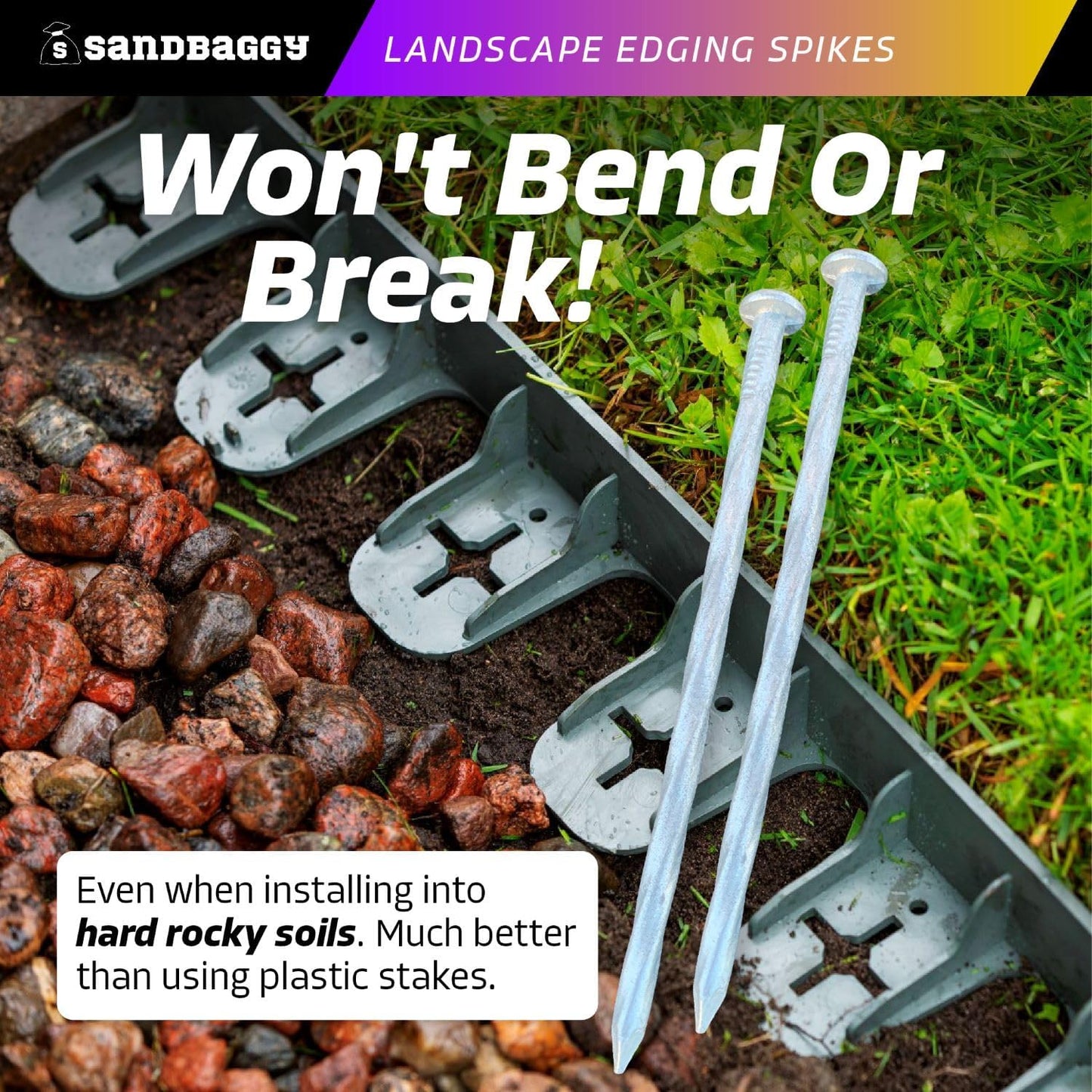 Sandbaggy 6 inch Galvanized Landscape Edging Spikes - Spiral Landscape Nails - 7 Gauge Steel - Great for Hard Rocky Soil - Also Great for Paver Edging, Artificial Turf, Landscape Fabric (100, 6 inch)