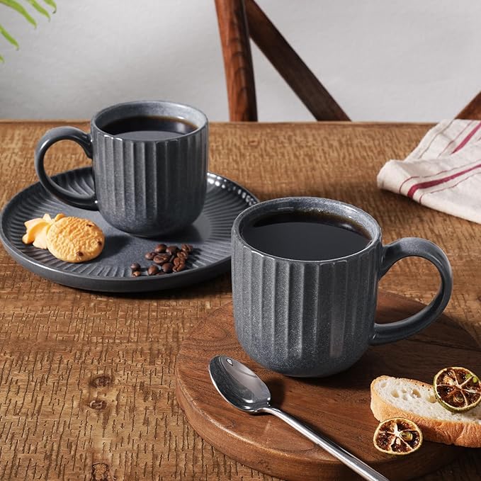 famiware Coffee Mugs Set of 6, Starlight 11 oz Mug Cup Set with Handle for Coffee, Tea, Cocoa, Milk - Ceramic Stoneware Mug Set, Matte Black Grey