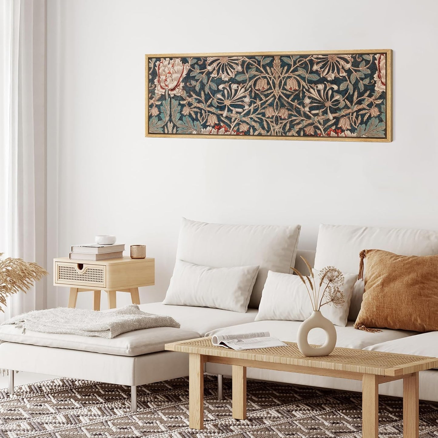 MUDECOR Large Framed Canvas Print Wall Art Botanical Elegance Victorian Style Floral Antique Retro Fine Art Illustrations Decorative Colorful for Bedroom - 60"x20"