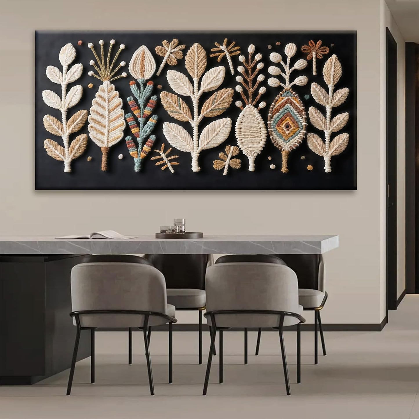 Tsomzxng Large Boho Black Wall Art For Living Room Chic Home Wall Art Modern Multicolor Leaves Feather Canvas Wall Art Decor Picture For Bedroom Apartment Kitchen Home Wall Decor 29" W X 58" L