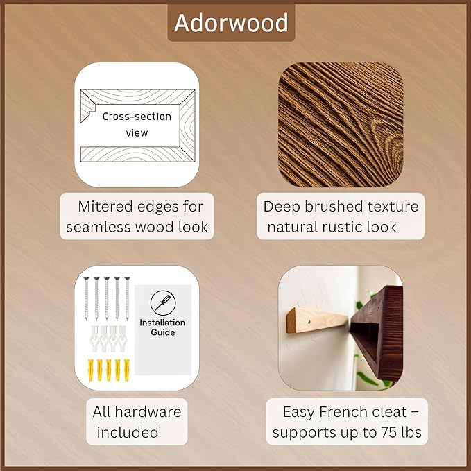 Handmade Fireplace Mantel Shelf 60", Extra Wide Rustic Wood Mantles for Over Fireplace, Wall Mounted Floating Mantel Shelves for Living Room Decor (Ebony, 60Lx6Hx8D)