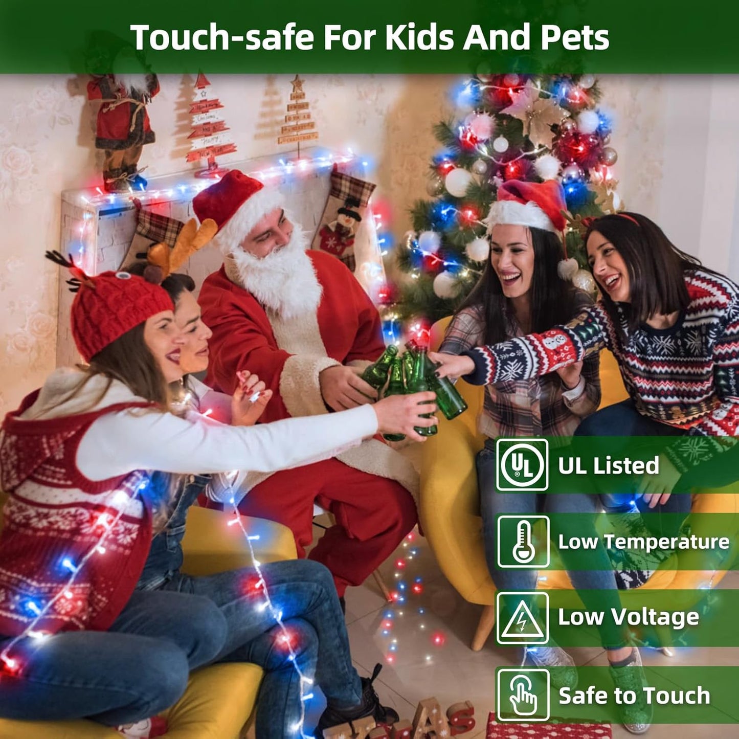 300LED Christmas Lights Outdoor Indoor Use, 12 Lighting Modes 75ft Christmas Tree Lights with Timer, Dimmable Plug in Red White and Blue LED StringLights Waterproof for Yard Tree Wedding Party Holiday