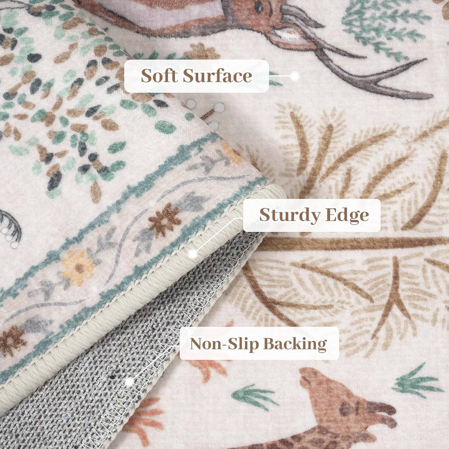 OJIA Jungle Living Room Rug 9x12 Washable Rugs for Bedroom, Ultra-Thin Modern Beige Non-Shedding Large Area Rug Playroom Rug Non-Slip Stain Resistant Accent Carpet for Kids Room Dining