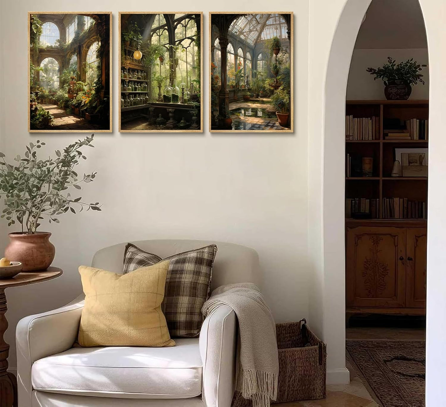 3pcs William Morris Green Plants Canvas Wall Art Medieval Castle Posters Prints Gothictalian Landscape Painting Pictures Paintings Wall Decor for Living Room Bathroom Bedroom Decoration Unframed