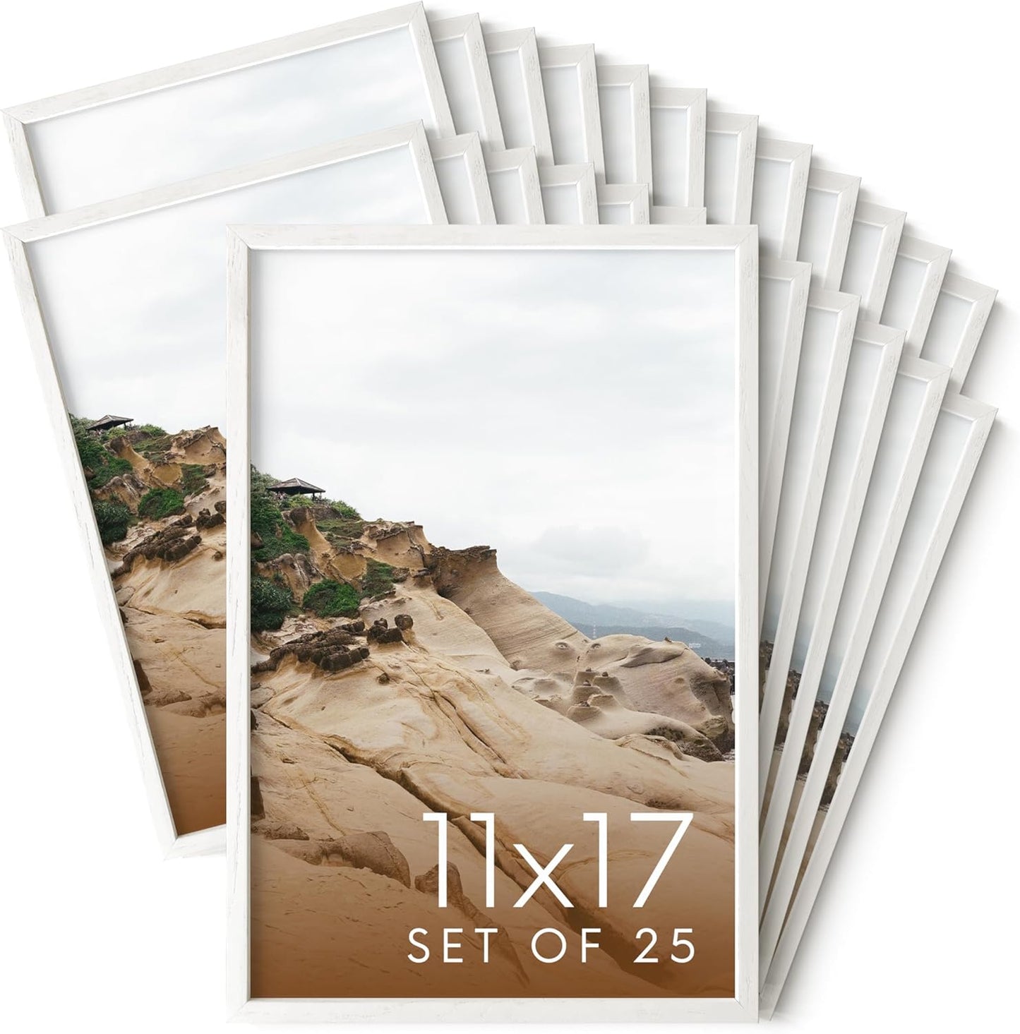 Haus and Hues 11x17 White Oak Wood Picture Frames Set of 25 - Premium Bulk Picture Frames 11x17 Bundle - Elegant Gallery Wall Frame Set for Posters, Art Display - Ideal for Wall Decor in Home & Office