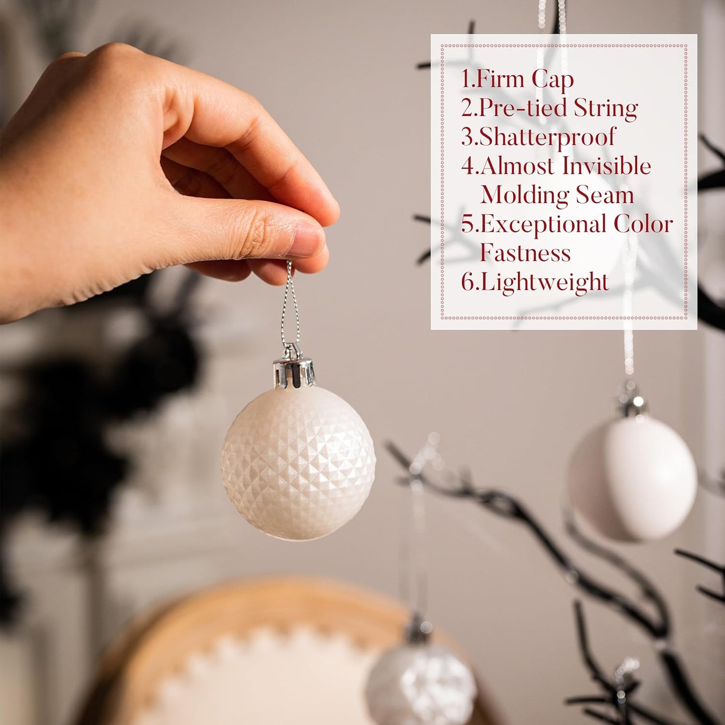 Valery Madelyn Christmas Tree Decorations Ornament Set for Fall Halloween, 50ct 2.36 Inches White Shatterproof Christmas Ball Ornaments Hanging Xmas Holiday Party Decor