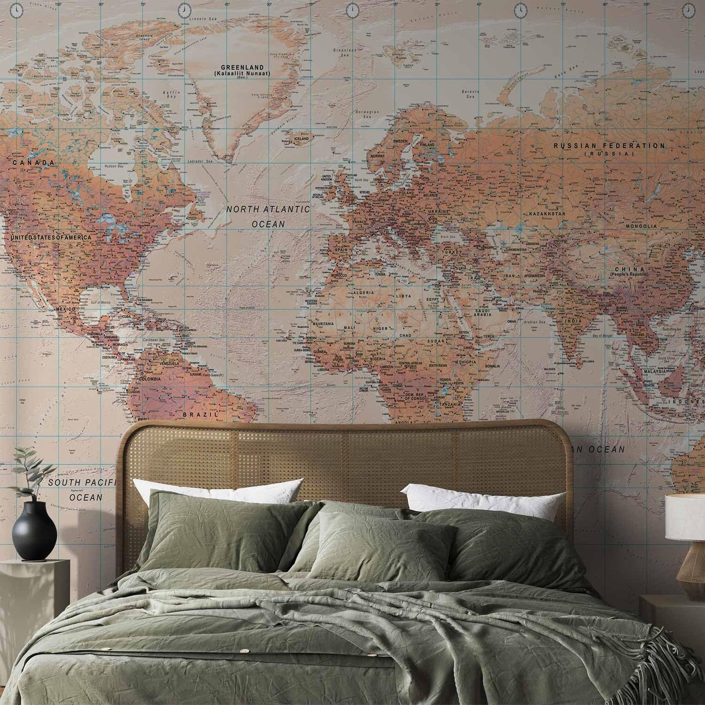 artgeist Wall Mural World Map 193x138 in - XXL Peel and Stick Self-Adhesive Wallpaper Removable Large Sticker Foil Wall Decor Print Picture Image Design Map of The World k-A-0091-a-c