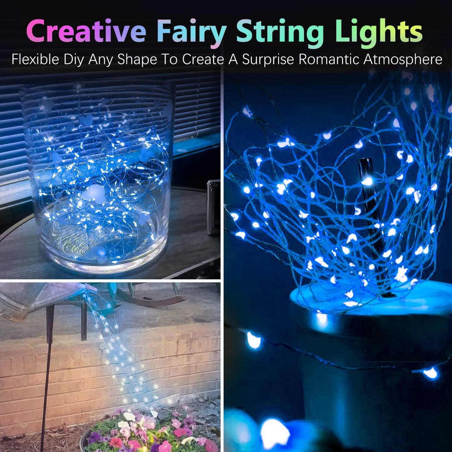 4 Pack 20FT 60LED Battery Operated Fairy Lights with Timer, Waterproof Battery String Lights Outdoor Indoor, Battery Twinkle Light for Bedroom Wedding Birthday Party Chirstmas (Blue)