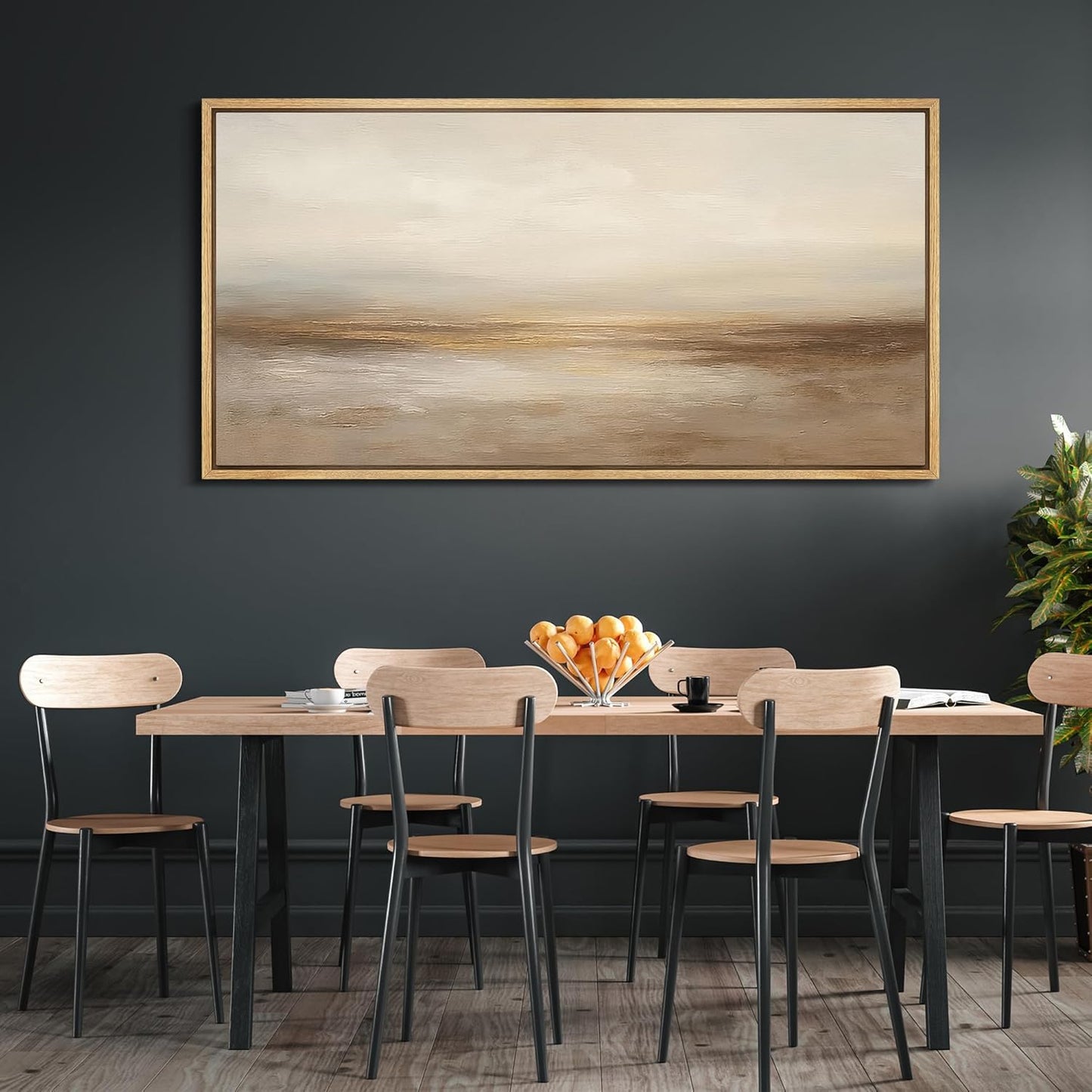 MUDECOR Extra Larg Framed Canvas Print Wall Art Neutral Beige Horizon Abstract Modern Minimalist Landscape Illustrations Decorative Colorful for Bedroom - 60"x30"