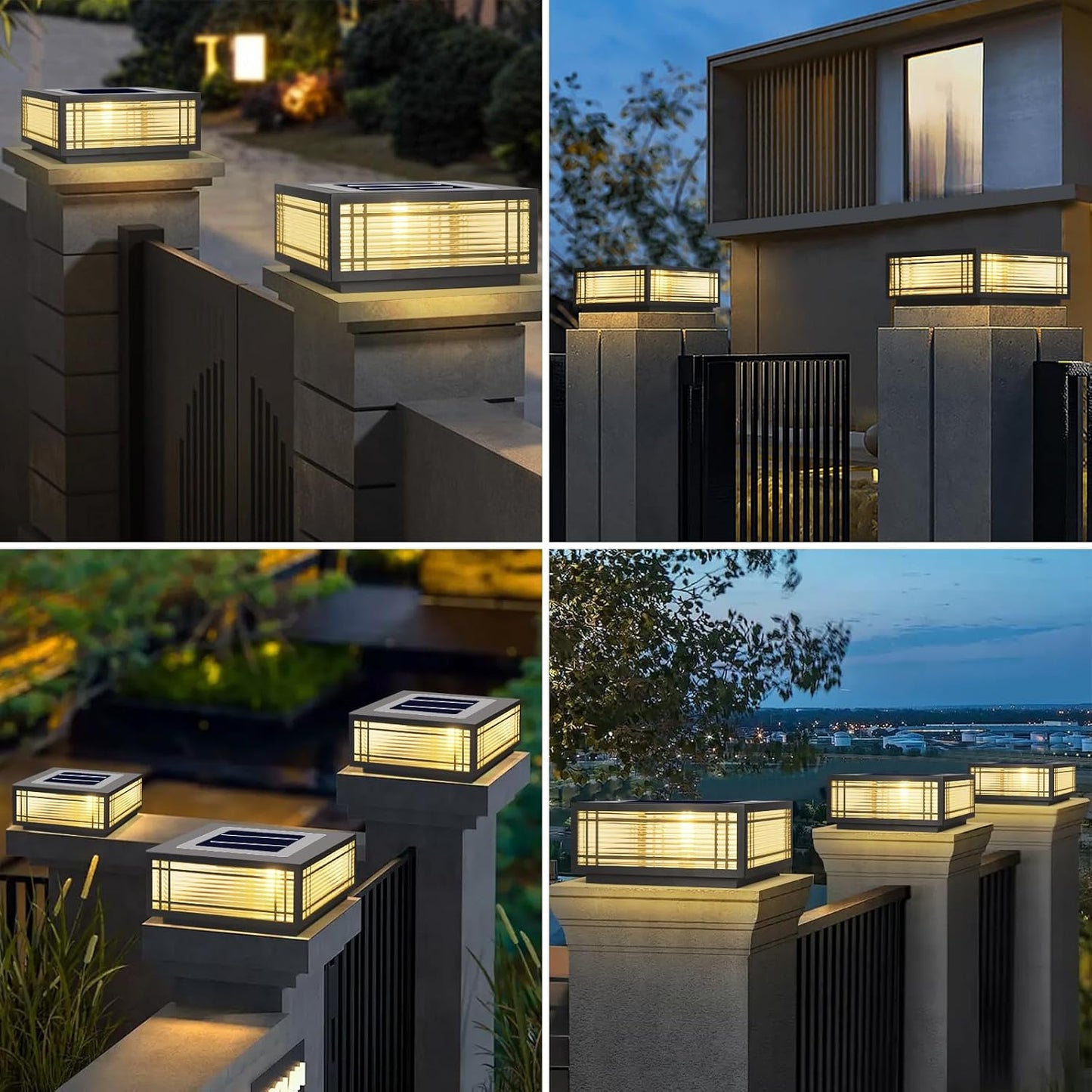 SLAWA Solar Post Light Fixture Exterior Pillar Light with LED Solar Power Column Caps Lamps Aluminum Waterproof Glass Fence Post Caps Lights Black Square Outside House Yard Lawn Deck Post Lanterns