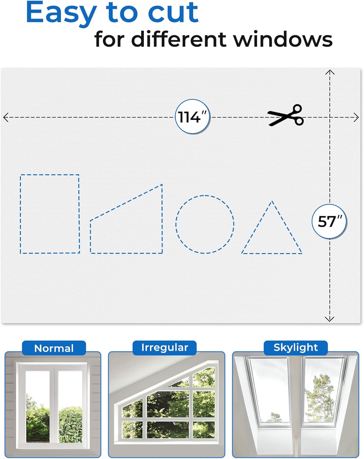 Sumobaby Blackout Curtains for Bedroom 114"x57" Portable No Drill Blinds for Windows with Heat-Resistant Magic Tapes,100% Black Out Window Cover Easy to Cut Fit for Home Cinema,Dorm Room,Nursery|White