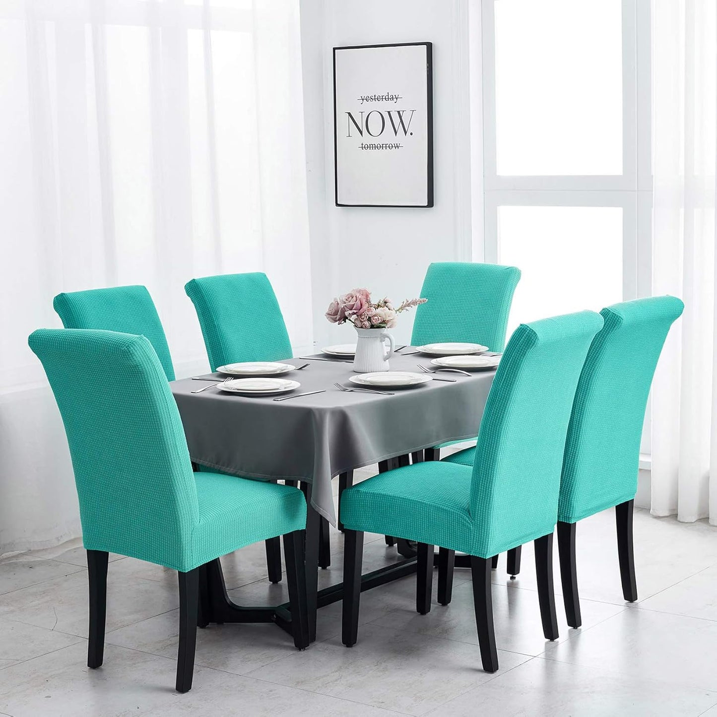 Joccun Chair Covers for Dining Room Set of 2, Dining Chair Slipcovers Stretch Dining Room Chair Covers Seat Protector,Washable Parsons Chair Cover for Home,Hotel(Turquoise,2 Pack)