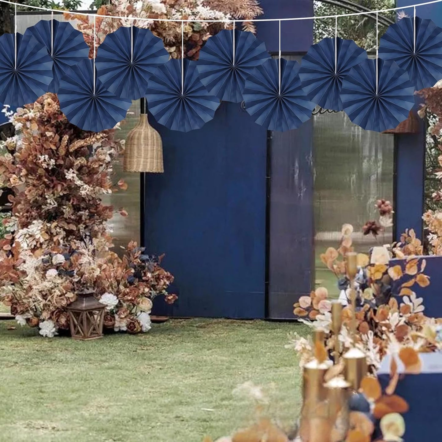 Blue Party Decorations,Blueberry Party Decorations Decorations Party Paper Fans Bulk 8in,Graduation Decoration Classroom Decor, Western Themed Party Decorations 30 Color DIY Set （Deep Blue）