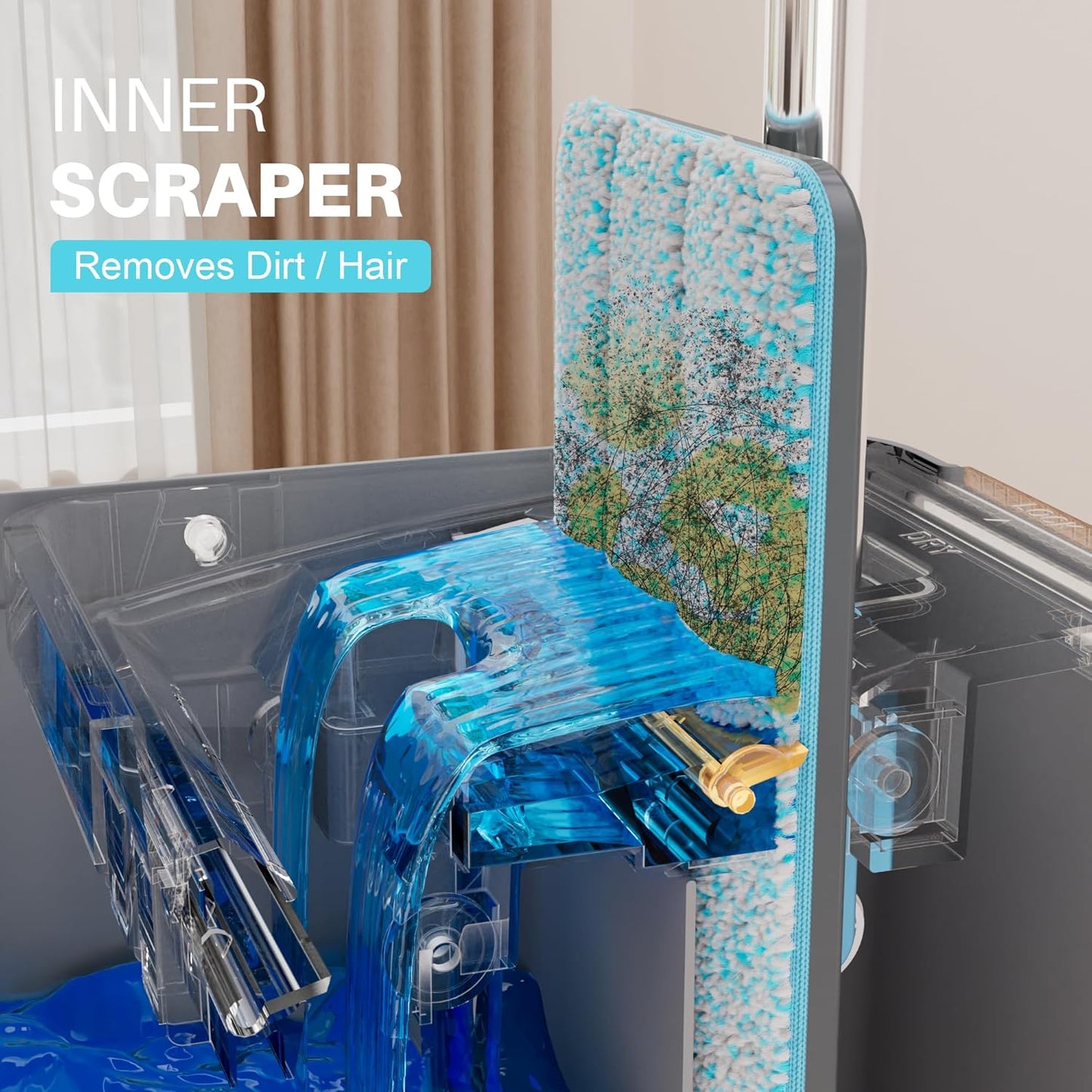 JOYMOOP Mop and Bucket Set with Wringer, Mops for Floor Cleaning, Wall Mop Cleaner with Long Handle, with 4 Reusable Microfiber Mop Pads - Grey+Cyan Blue