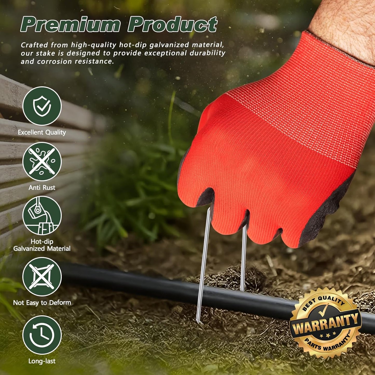 FEED GARDEN 8 Inch 50 Pack Galvanized Landscape Staples 11 Gauge Anti-Rust Garden Stakes Landscaping Fabric SOD Pins Yard Stakes for Weed Barrier Fabric