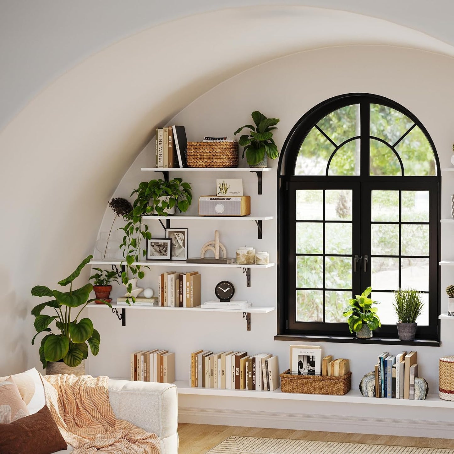 DINZI LVJ Long Wall Shelves, 31.5 Inch Large Floating Shelves Set of 2, Wide Display Shelf Wall Mounted with Brackets, Easy Hanging for Living Room, Toilet, Office, Bedroom, White