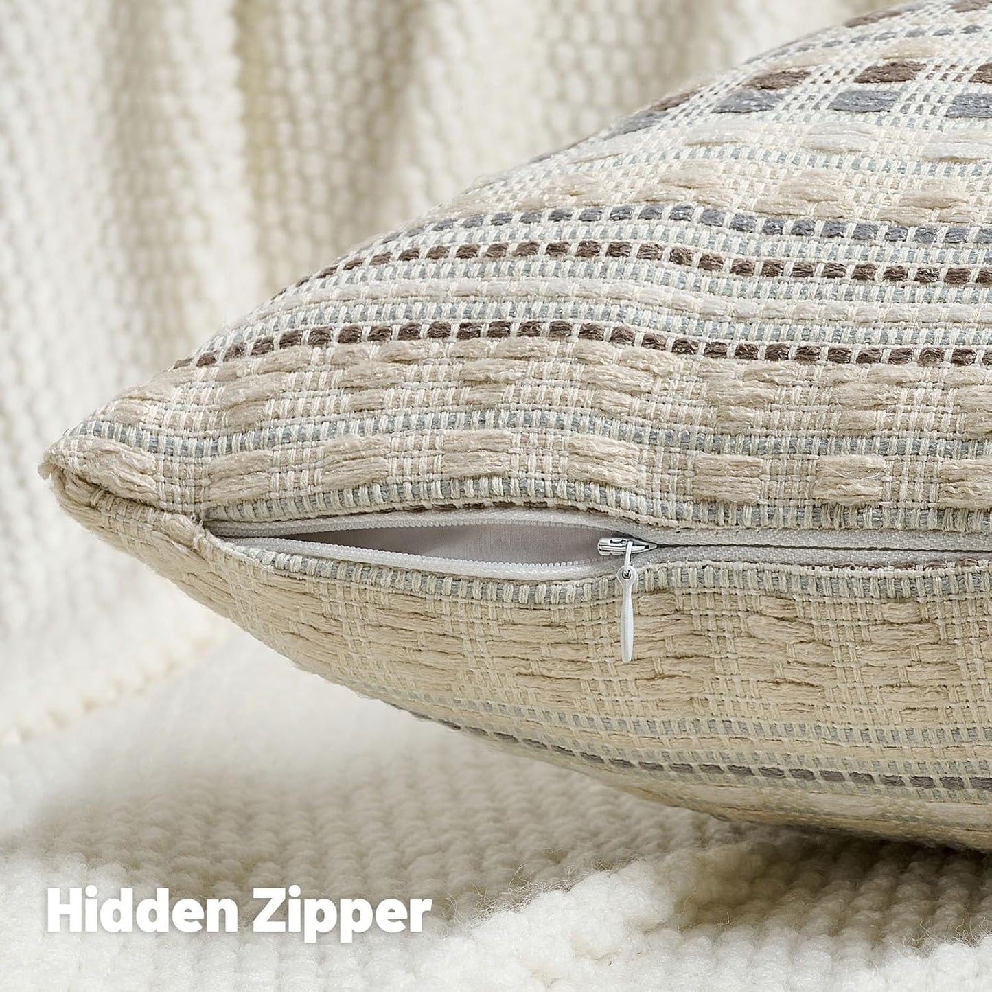 FUTEI Grey White Decorative Throw Pillow Covers 18x18 Inch Set of 2,Soft Cozy Chenille Jacquard Textured Cushion Case,Boho Home Decor for Couch Bed Living Room