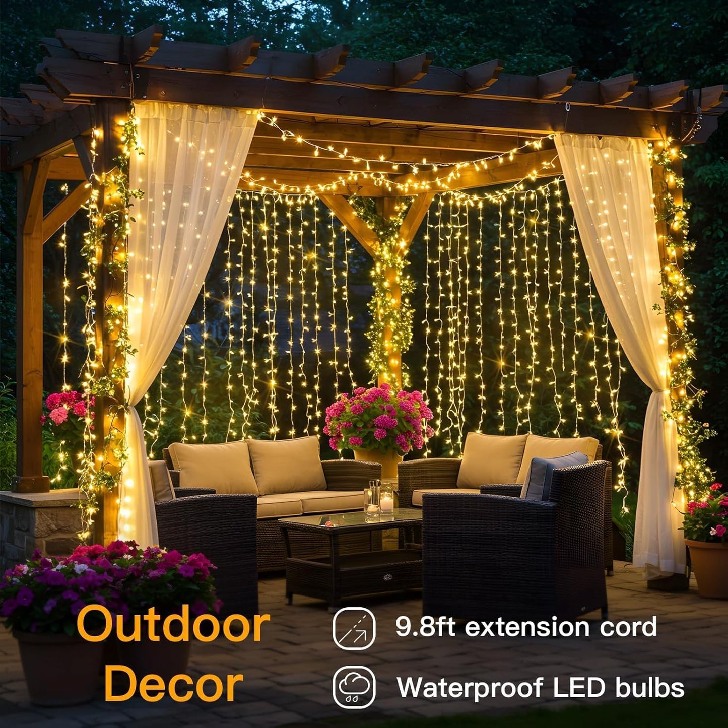 suddus Curtain Lights for Bedroom, 200 Led Hanging String Light Outdoor, Fairy Curtain Lights Indoor for Christmas, Dorm, Wall, Backdrop, Window, Wedding, Party, Birthday Decor, Warm White