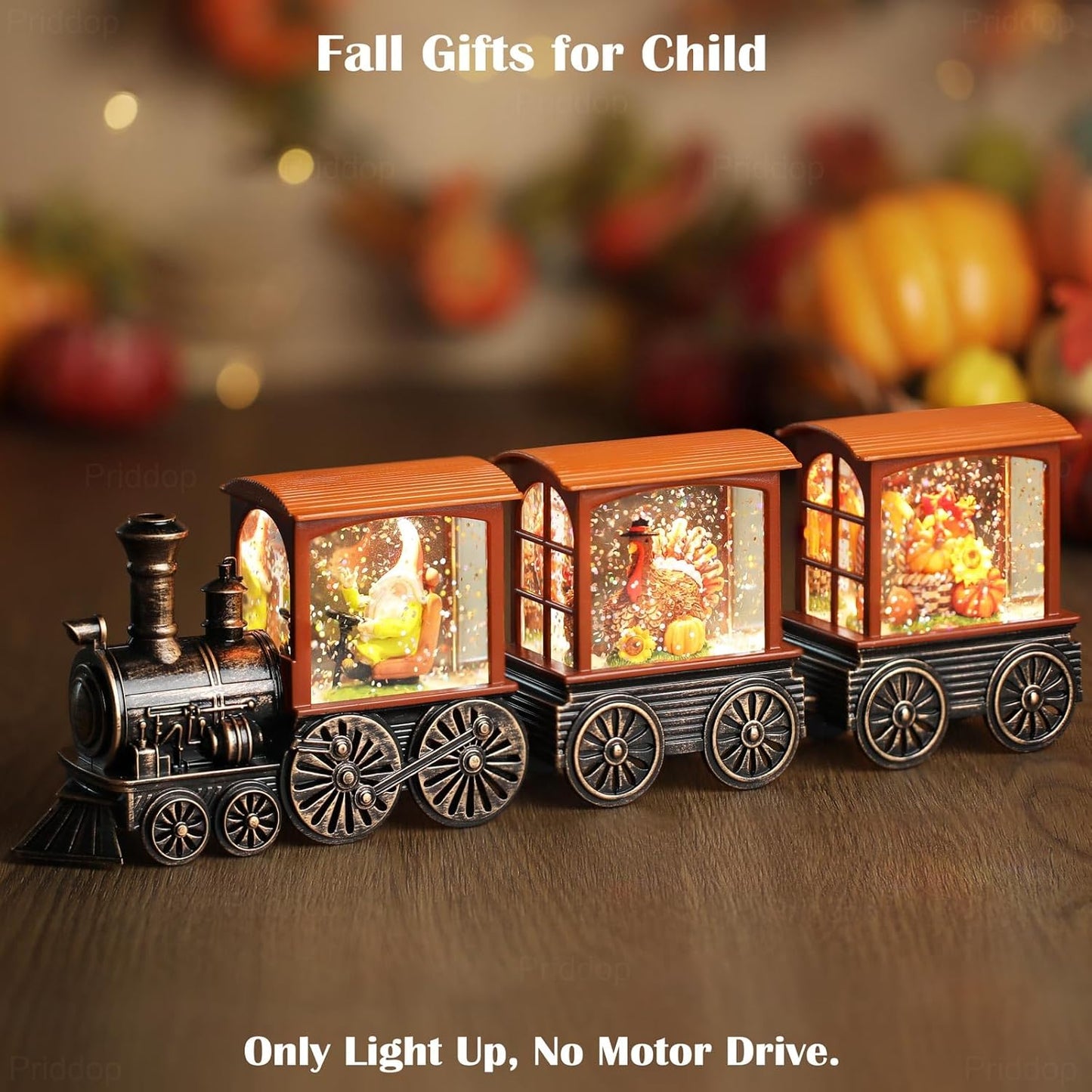 Fall Snow Globe Train Gnome Turkey Pumpkin Classic Relief Texture Battery Powered LED Glitter Fall Decorations for Home Autumn Harvest Thanksgiving Gifts