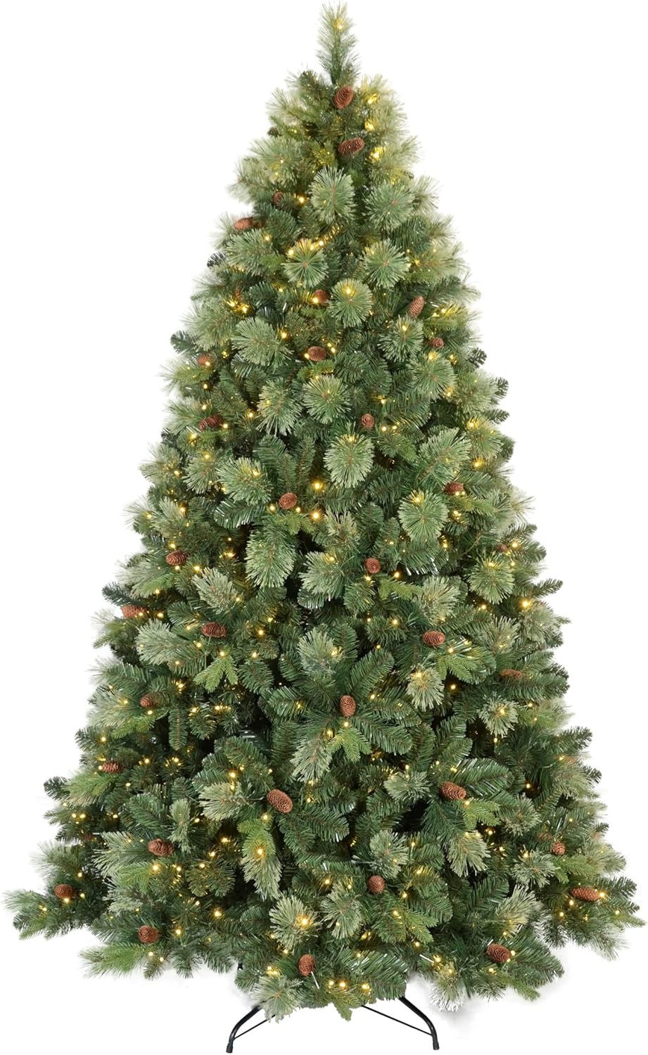 Kadunmina 7.5ft Prelit Christmas Tree, Artificial Carolina Pine Christmas Tree with 750 Warm White Lights, Pine Cones, 1645 Branch Tips and Metal Stand for Home, Office, Holiday Party Decoration