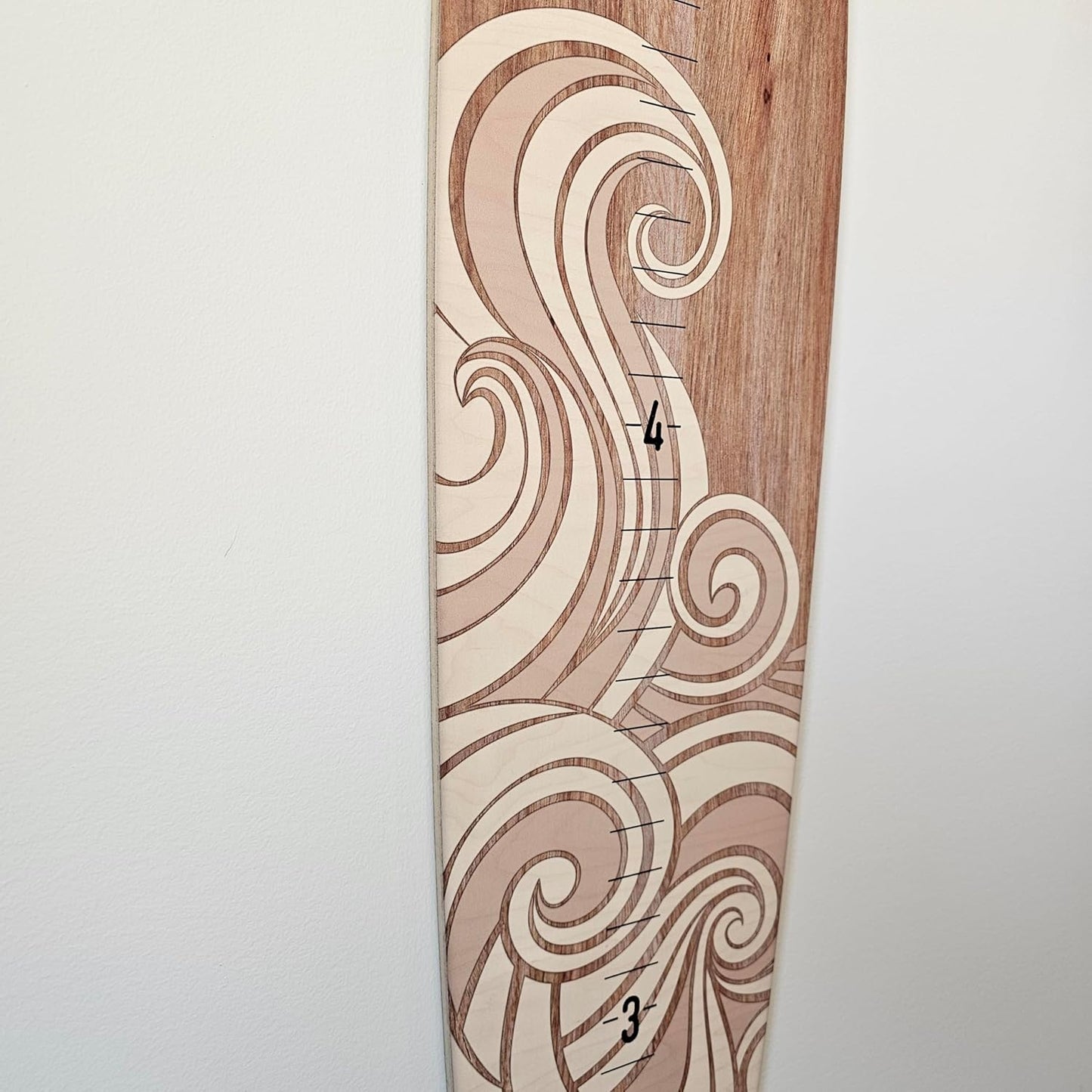 Wooden Surfboard Wall Decor Growth Chart - Surf Board Decor for Kids Room, Wooden Growth Chart for Wall, Surfboard Wall Art, Surfboards for Decoration - White Wave (9.5""x 45"")