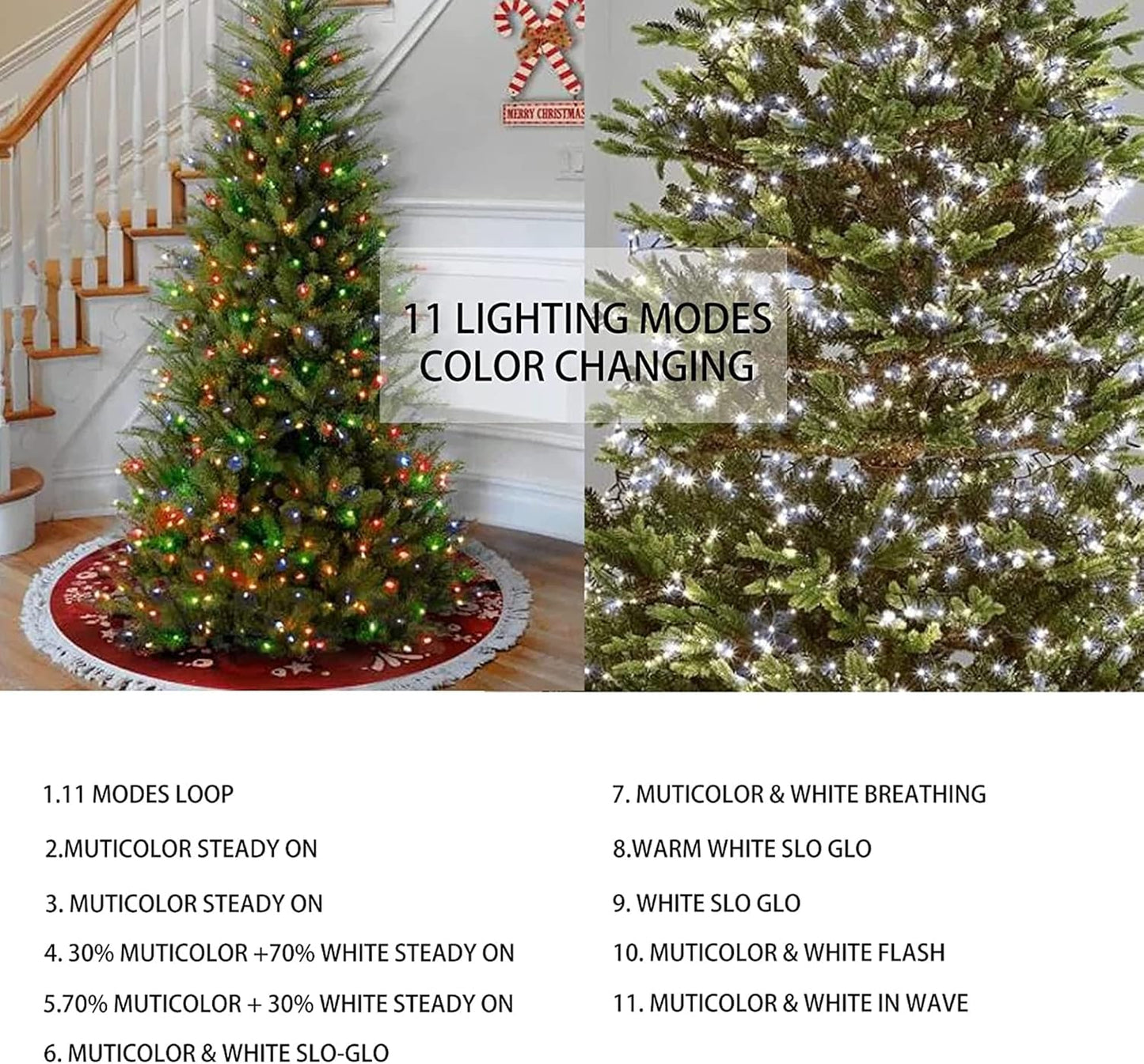 Dazzle Bright 100FT 300 LED Color Changing Christmas Lights, 2 in 1 Warm White & Multi Waterproof Christmas String Lights with Remote 11 Functions Christmas Decorations for Indoor Outdoor