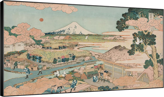 SIGNWIN 30"x60" Extra Large Framed Wall Art Japanese Ukiyo-e Landscape, Timeless Mt. Fuji Scene for Zen-Inspired or Asian-Style Interiors for Home Living Room Bedroom Decor (Frame Assembly Required)