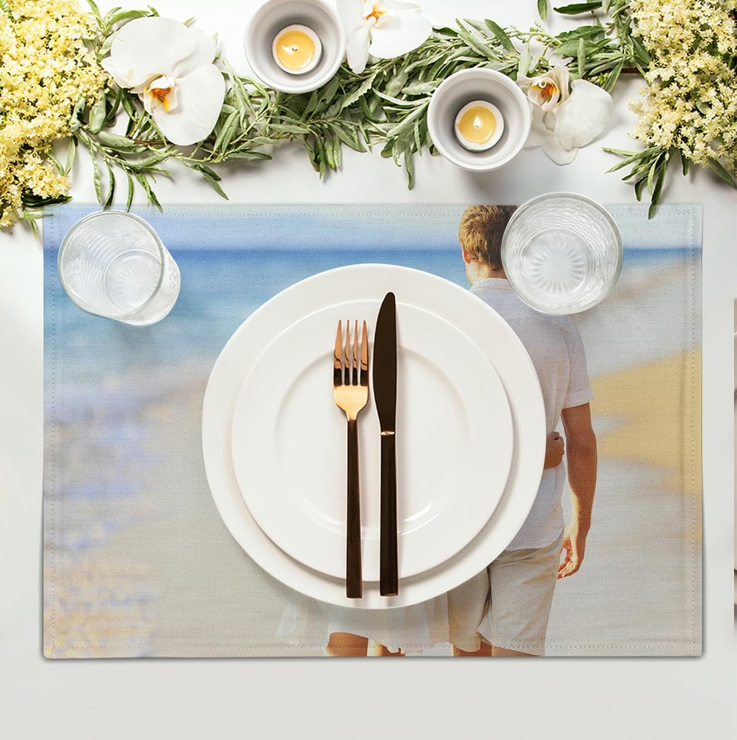 Custom Placemats with Picture Text Set of 4 Personalized Photo Place Mats for Dining Tables 12x18 Inch Customized Image Heat Resistant Non Slip Washable Linen Table Mat