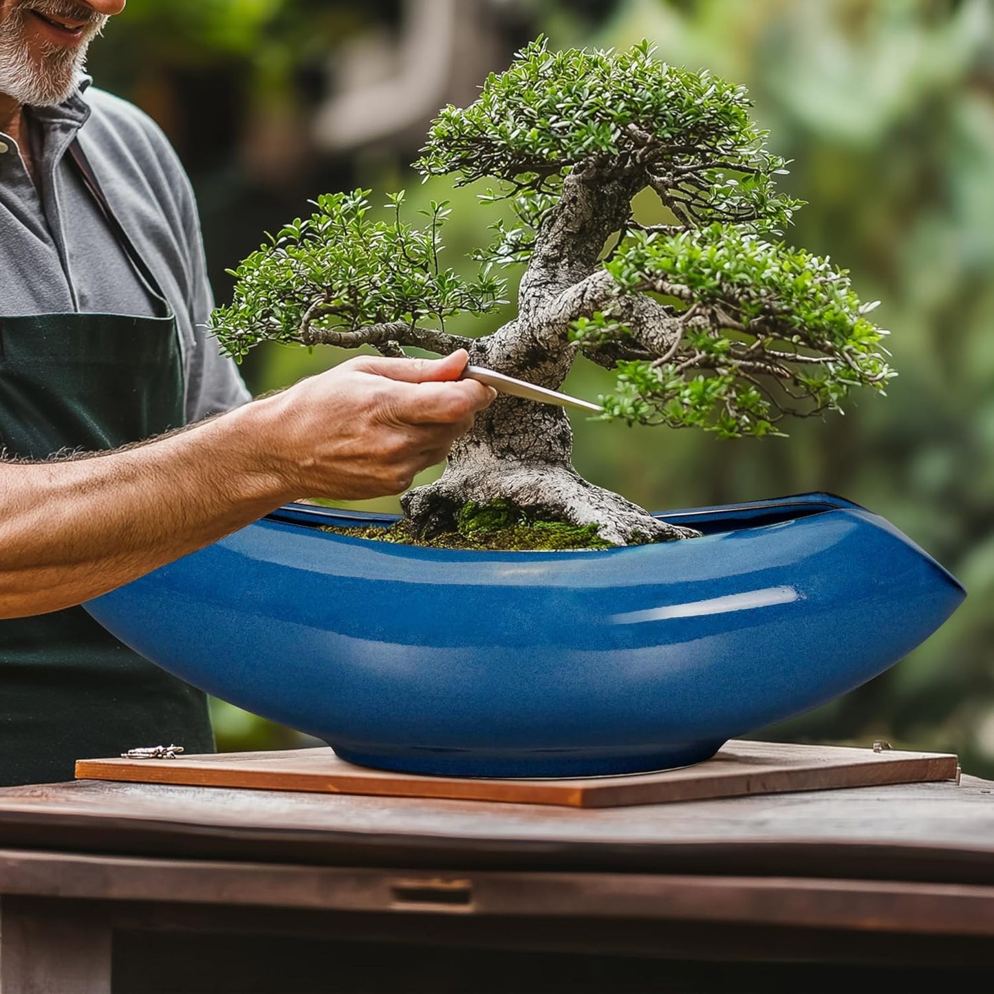 Bonsai Tree Pot 18 Inch - Ceramic Succulent Pots Large Bonsai Planter for Indoor Outdoor Plants Decorative Plant Pot with Drainage Hole Flower Pot for Home Garden Room Decor Blue