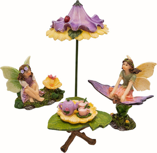PRETMANNS Fairy Garden Accessories - Adorable Fairies for Gardens, Cute Miniatures with Furniture Kit