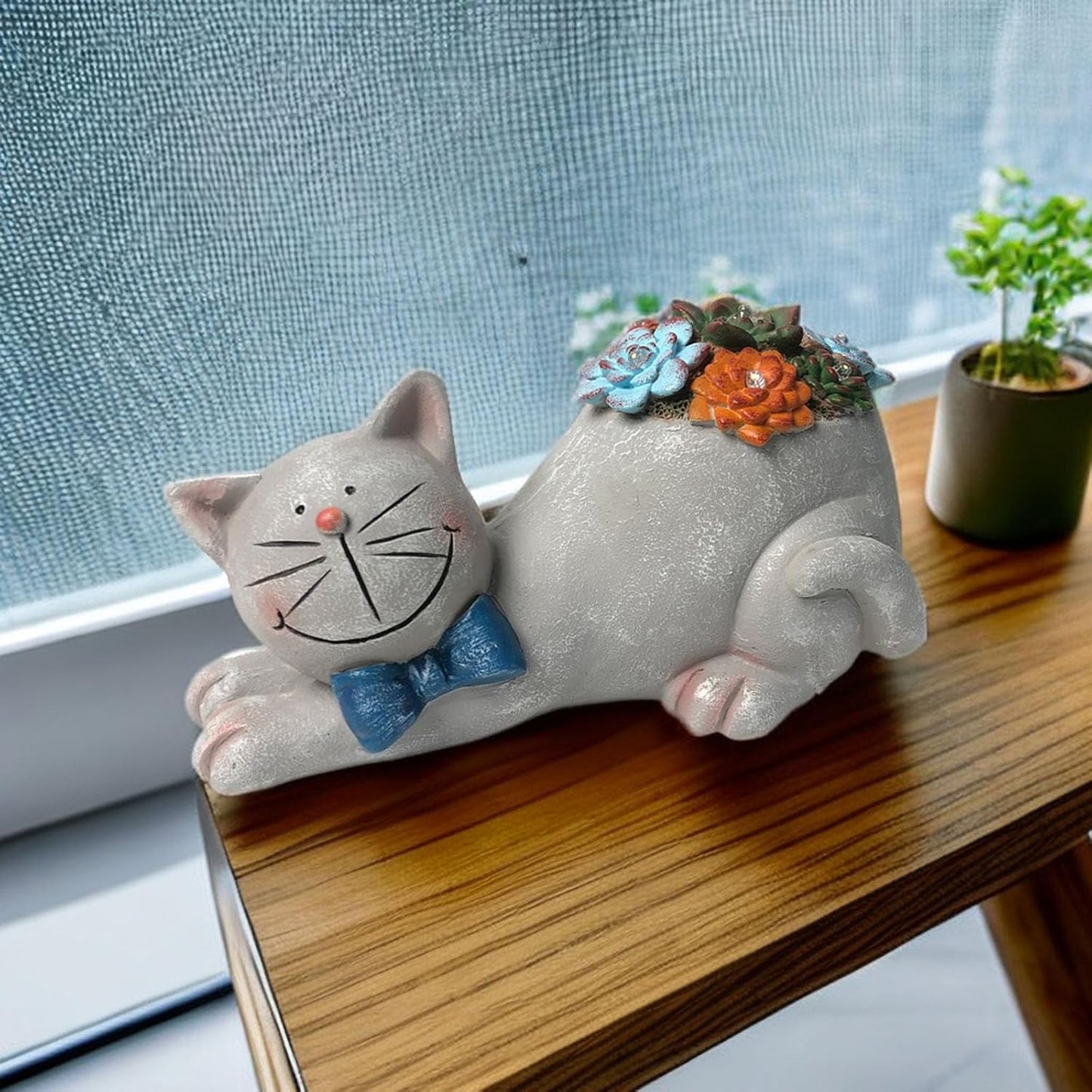 Cat Garden Figurines Outdoor Decor Solar Statue with Succulent and LED Lights for Patio Lawn Yard Art Decoration Housewarming Garden Gift