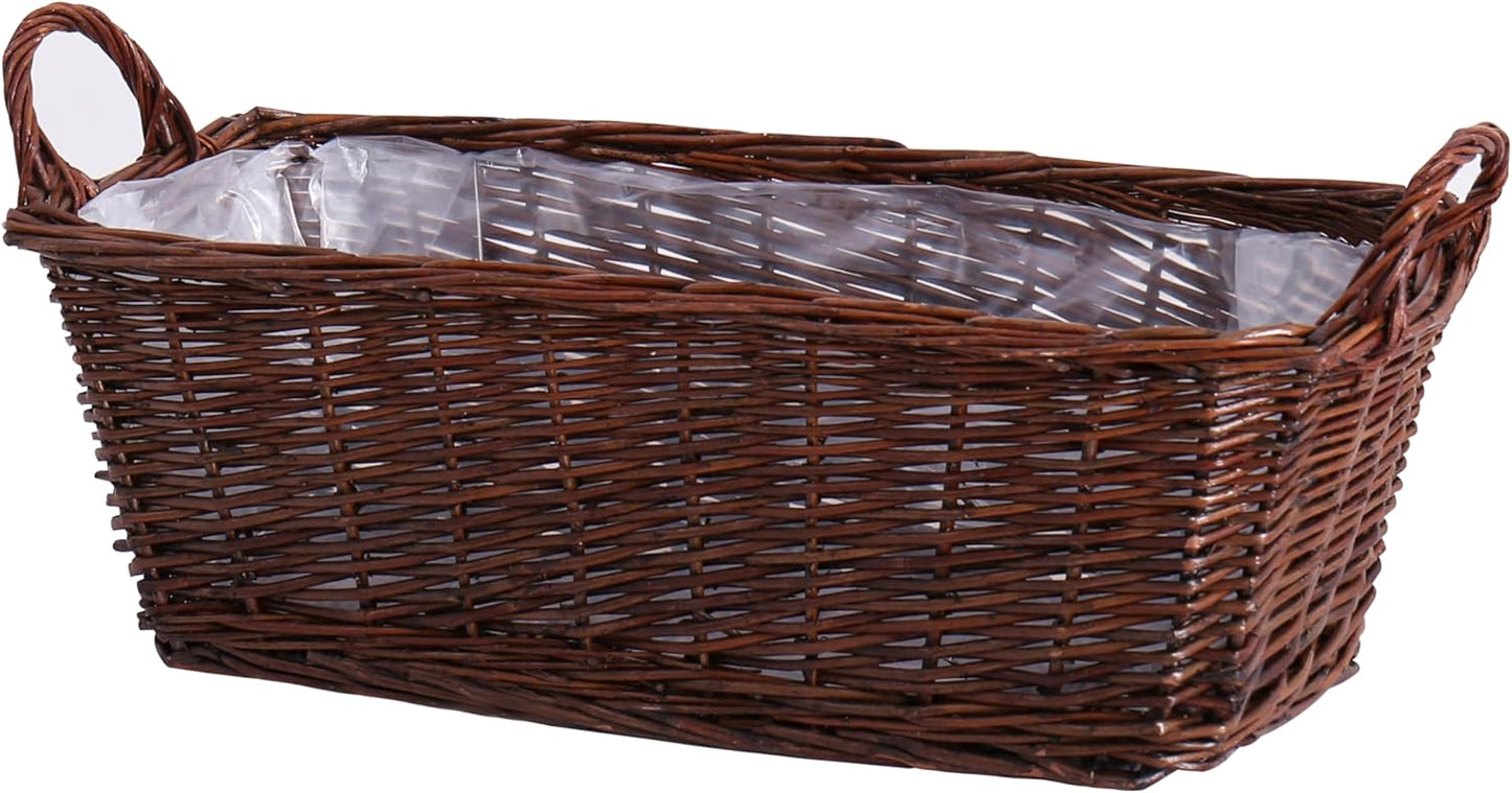 Handcrafted Wicker Planter, Flower Pot Cover, Plant Window Box, Plant Container, Natural Brown Unpeeled Willow, Long Rectangular