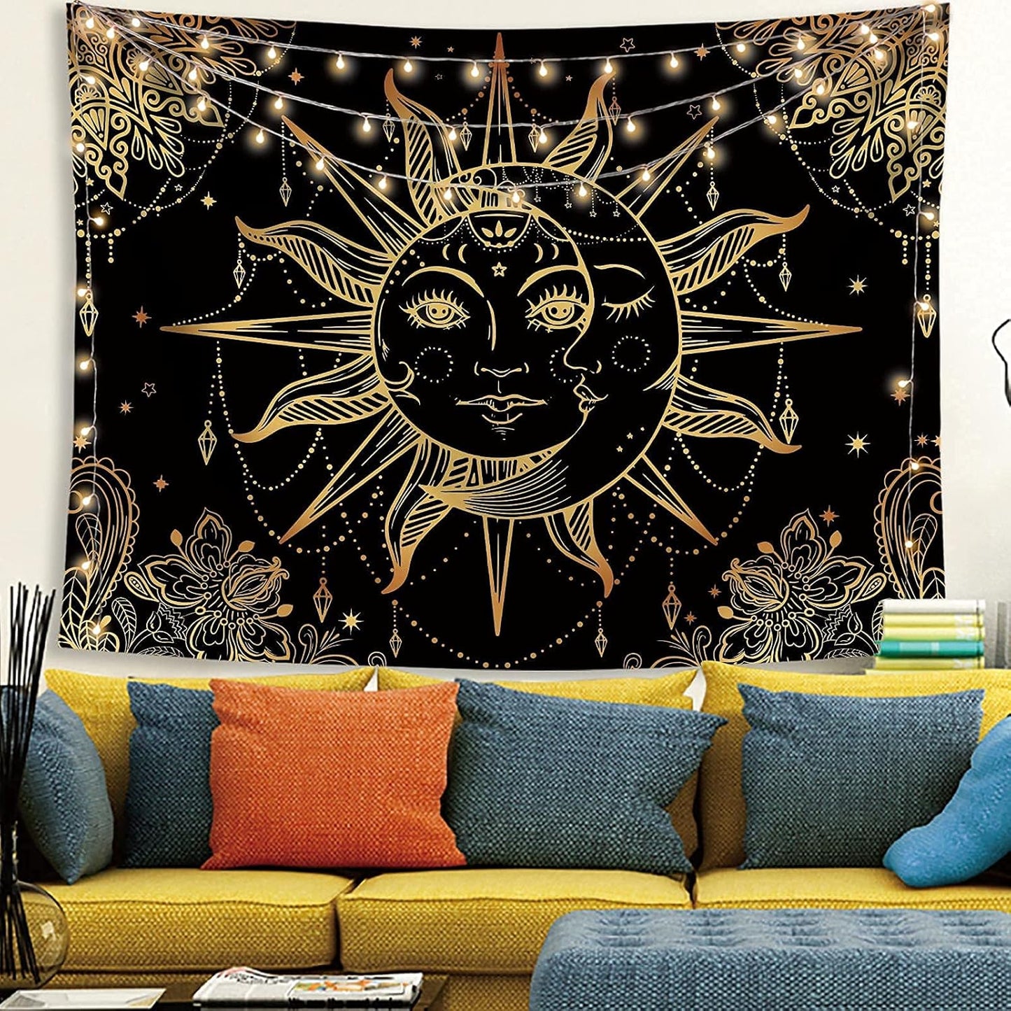 Lunerfex Hippie Sun and Moon Tapestry Bohemian Tapestry Aesthetic Cute Tapestries for Bedroom and Living Room Decor Sun 50×60 Inches
