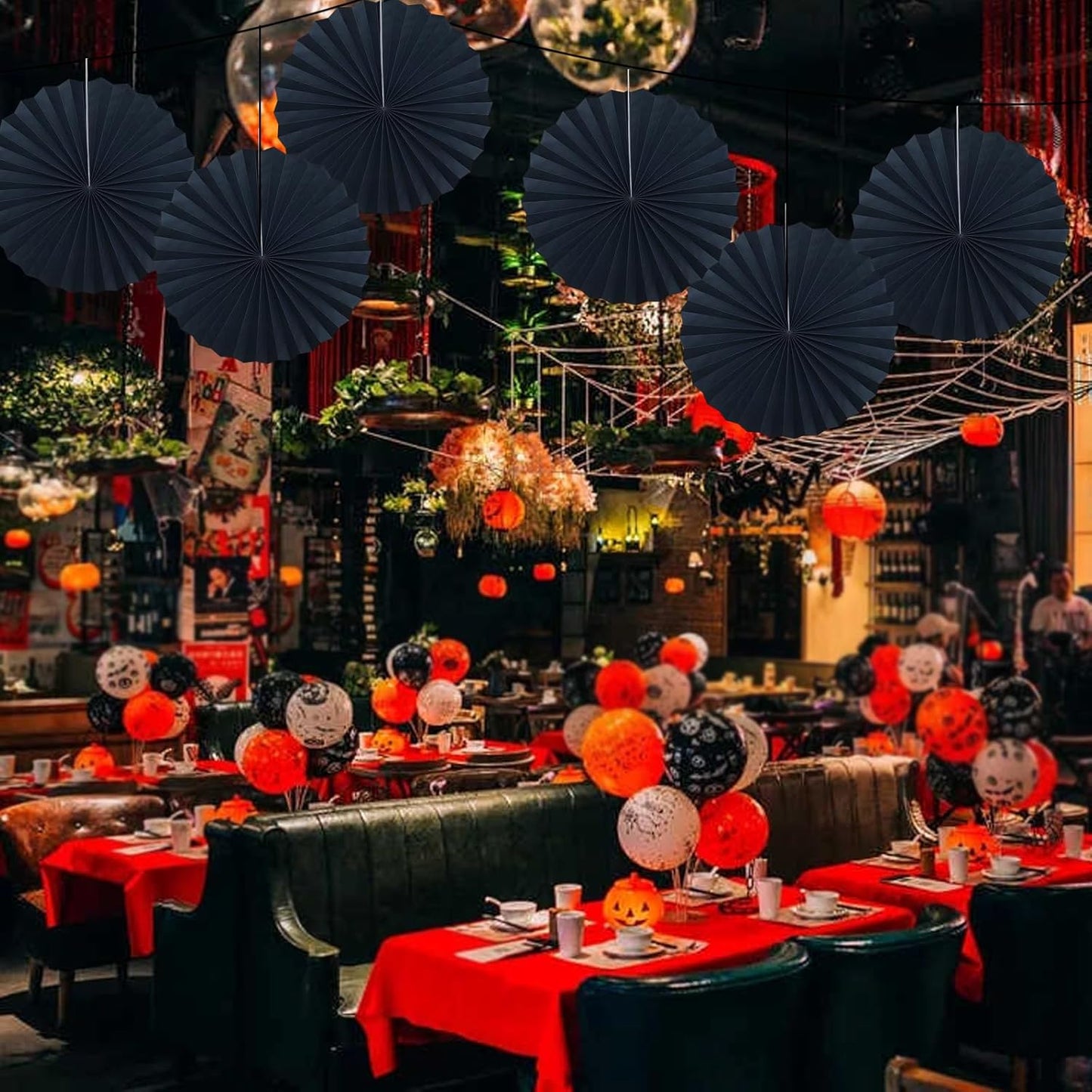 Black Party Decorations,Halloween Decor Events Accessories,Black Birthday Decorations,Anniversary Decorations for Party,Birthday Decorations for Men 16in Hanging Paper Fans 30 Color DIY Set(Black)