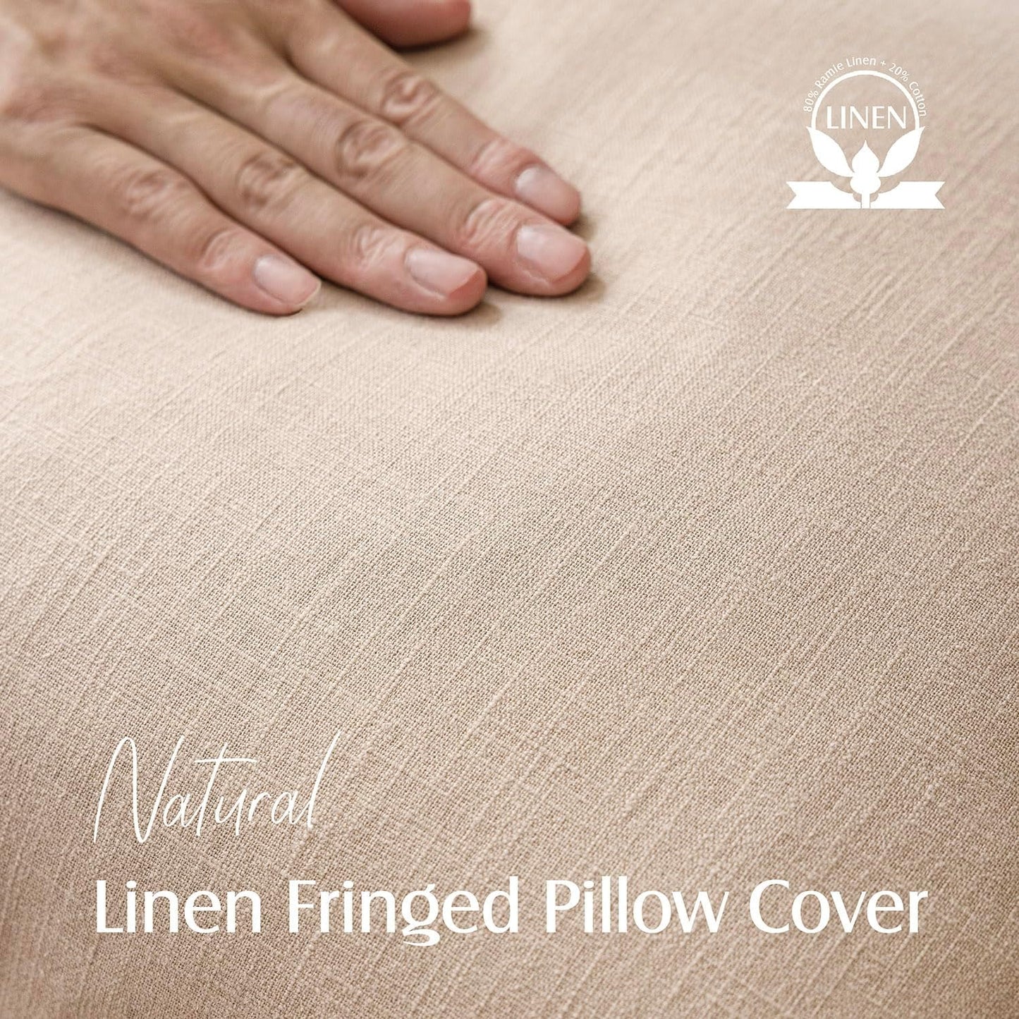 Foindtower Set of 2 Decorative Linen Fringe Throw Pillow Covers Boho Farmhouse Cushion Cover with Tassels Accent Pillowcase for Couch Chair Sofa Bed Living Room Home Decor,22×22 Inch,Tan Beige