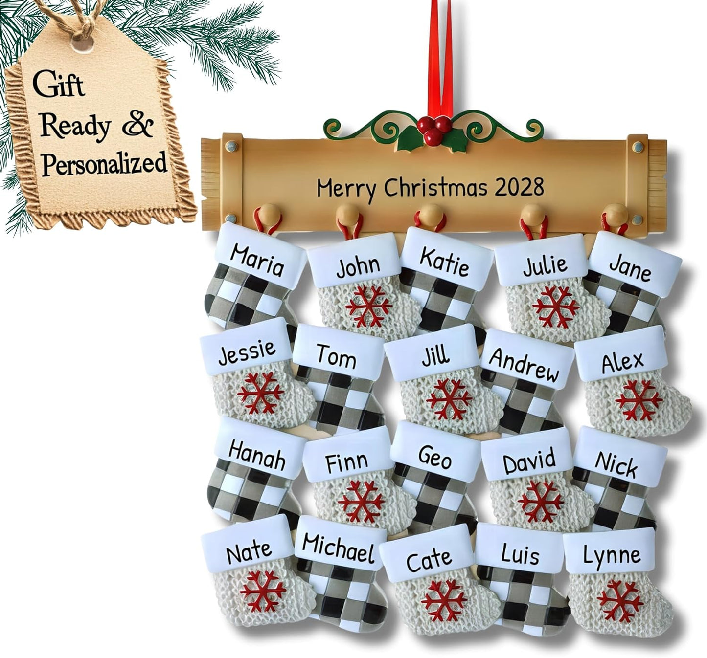 3D Stockings Family of 20 Ornament 2025 Personalized Family Christmas Ornaments 2025 | Holiday Stockings Personalized Tree Ornaments for Grandchildren, Siblings & Grandkids of Twenty Ornament