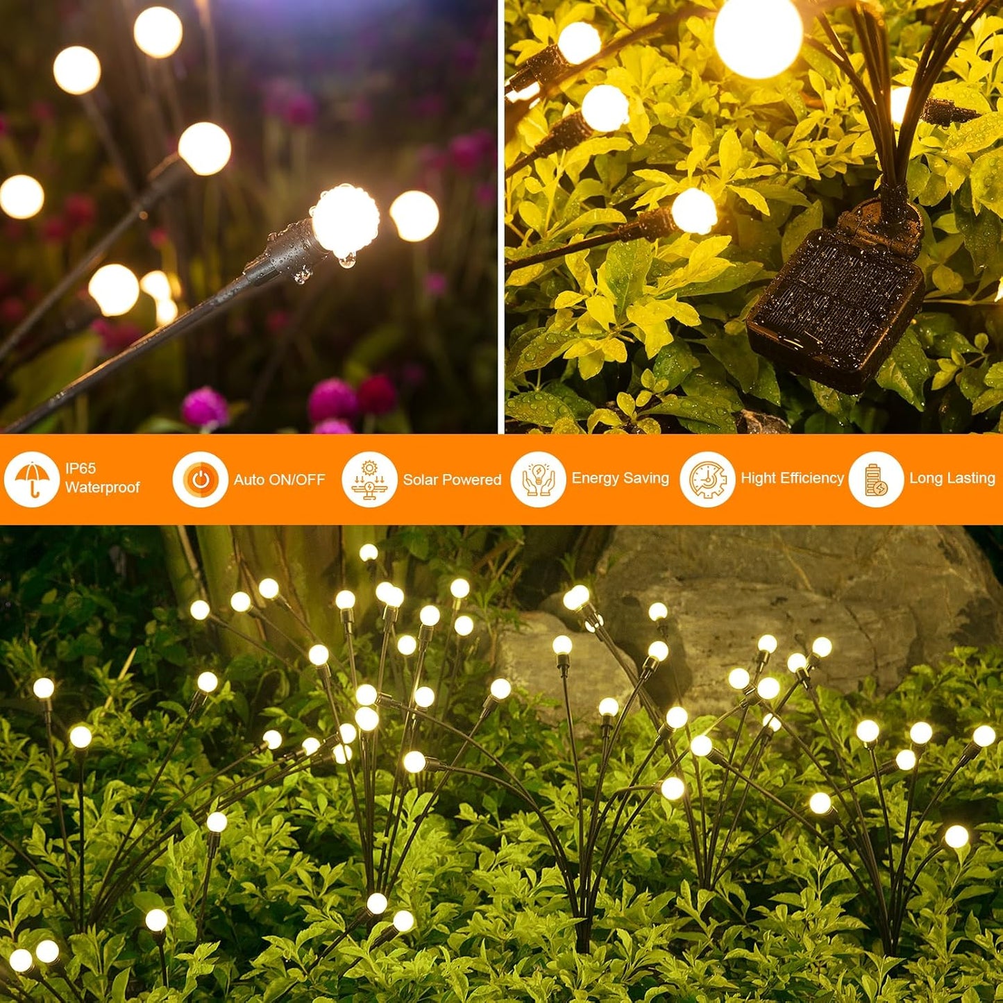 Solar Lights Outdoor(4-Pack, 32 LEDs), ASMAD Solar Garden Lights, Outdoor Decorations, Firefly Light for Patio Decor, Big Bulb, Unique Gifts for Women, Gifts for Grandma