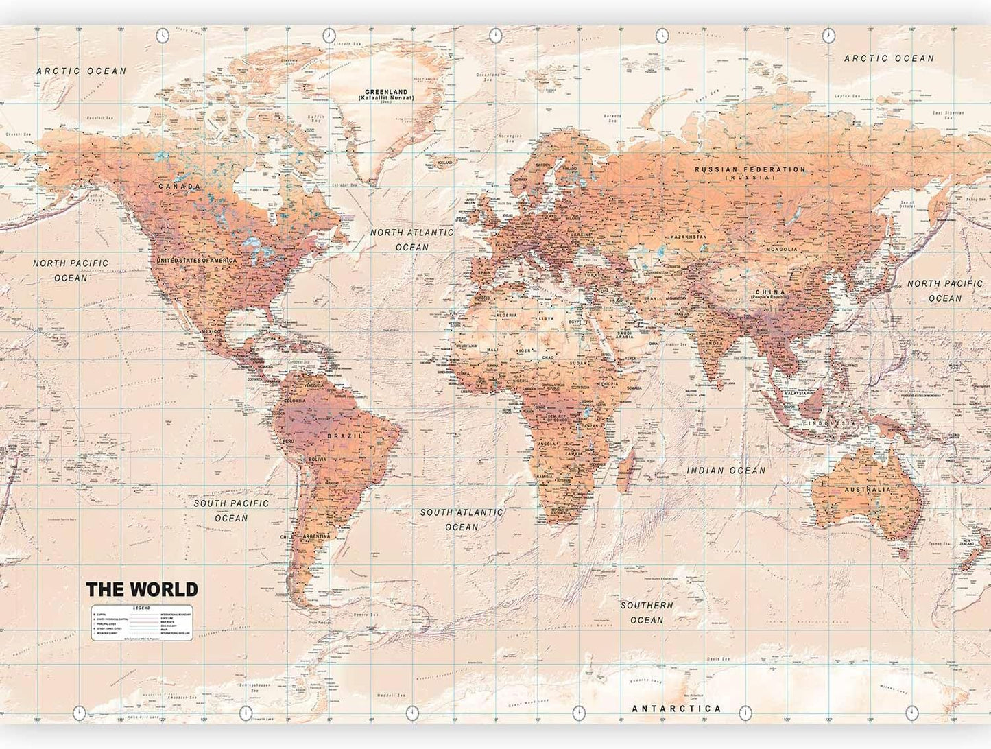 artgeist Wall Mural World Map 197x138 in - XXL Non-Woven Wallpaper Fleece Wall Decor Photo Print Picture Image Design Home Map of The World k-A-0091-a-c