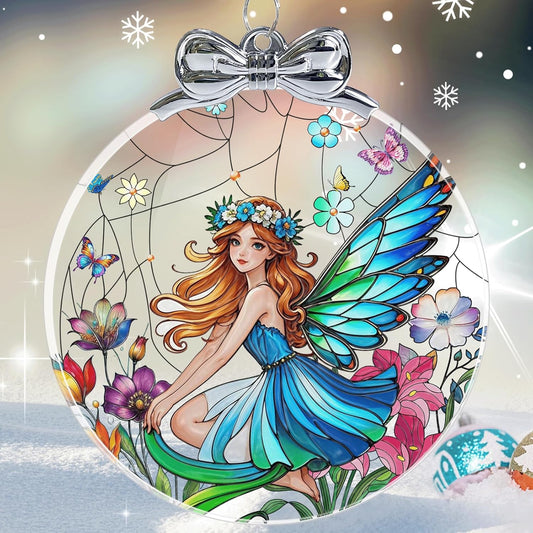 Butterfly Fairy Stained Glass Christmas Ornament - Hanging Ornaments for Christmas Tree Decorations -Holiday Keepsake Present Exchange Idea