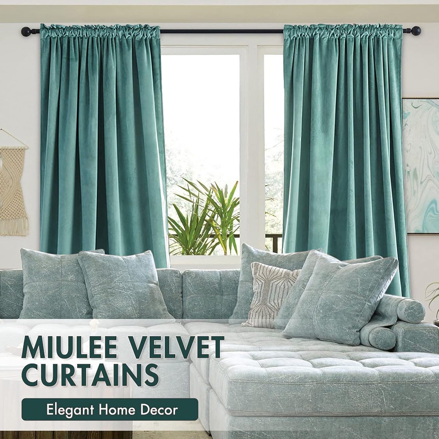 MIULEE Teal Velvet Curtains Thermal Insulated Blackout Curtain Drapes for Bedroom Living Room Darkening 108 Inches Long Curtains Panels Rod Pocket Set of 2
