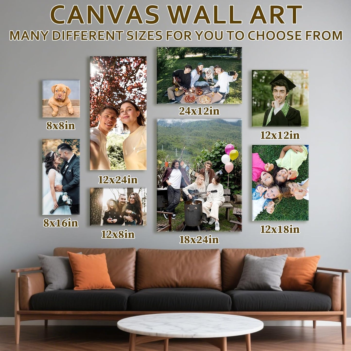 Custom Canvas Prints with Your Photos - Personalized Pictures Print, Customized Photo Gifts, Wall Art Poster Canvas Printing for Wedding, Family, Baby, Pets, Home Office Decor, Wrapped Frame 32x32