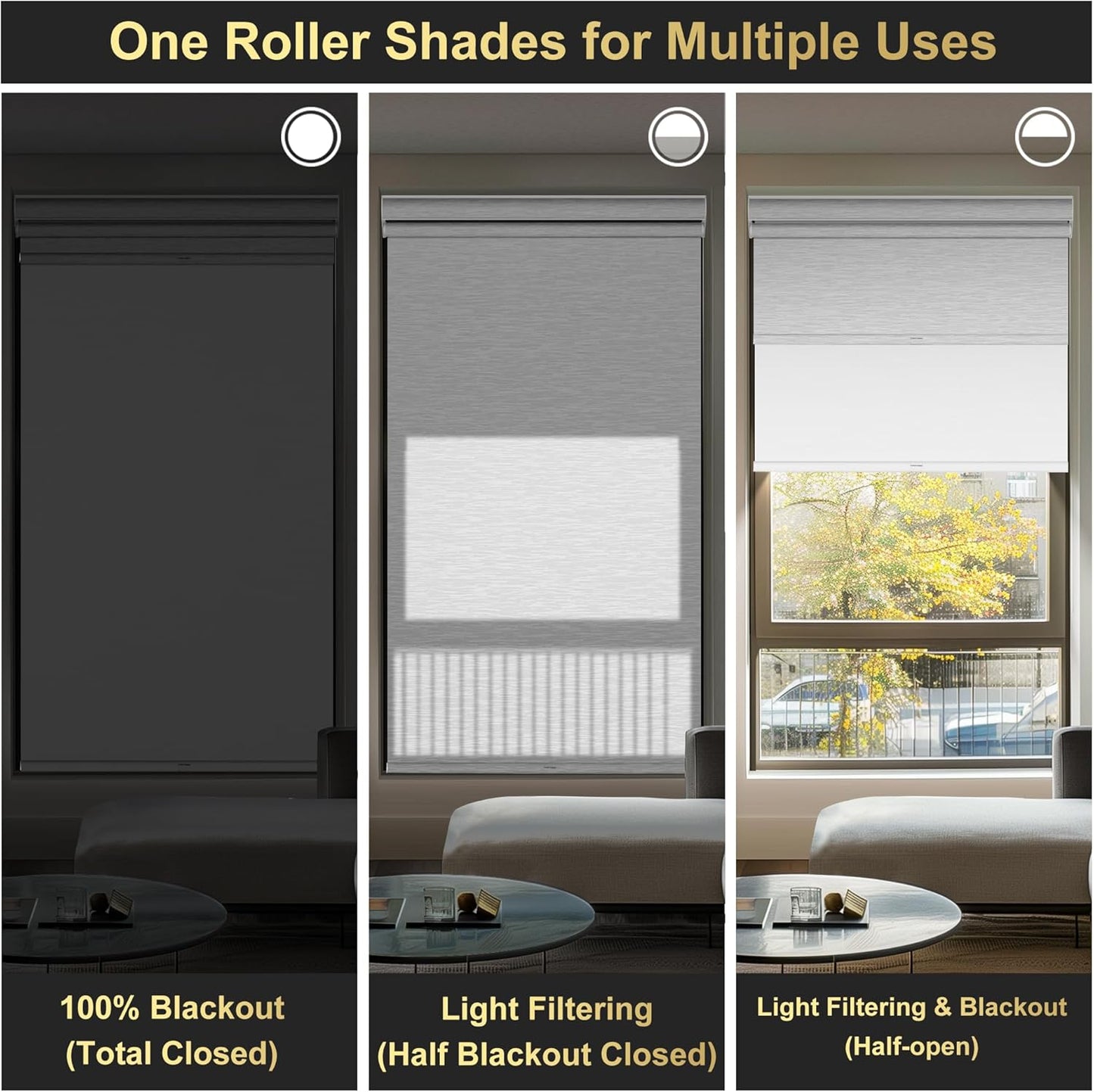 BERISSA Cordless Dual Roller Shades with Cassette Valance, Double Window Shades - Blackout and Light Filtering, Day and Night for Home Office Door - Striped Jacquard White - 27 W x 72" H