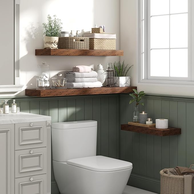 Heimlove 48" Floating Shelves for Wall,10 Deep Rustic Brown Wood Display & Storage Wall Shelves with Heavy Duty Brackets for Bathroom,Bedroom,Kitchen,Living Room,Office