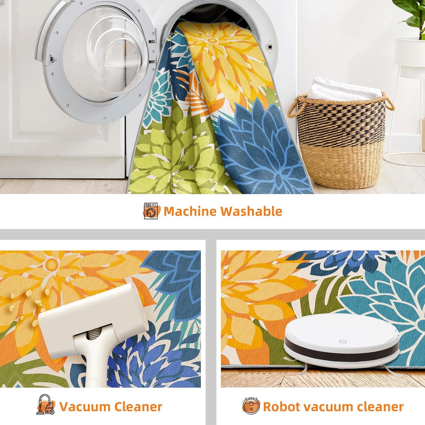 Indoor Outdoor Area Rug Washable Multicolored Patio Rug Tropical Botanical Modern Floral Indoor Outdoor Carpet Non Slip Yellow Green Rug Non Shedding for Patio, Deck, Backyard, Porch (8x10)