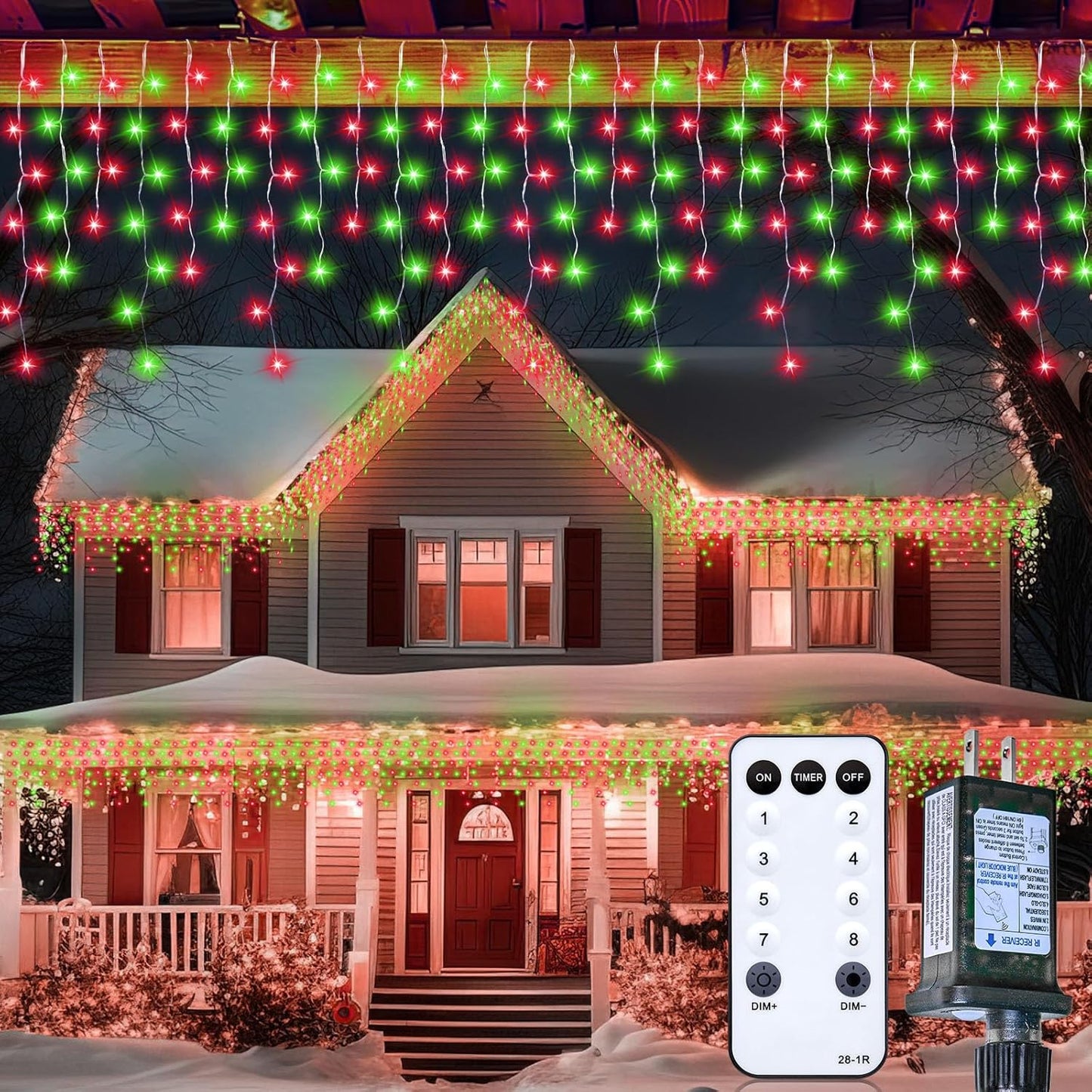 Brightown Icicle Lights Outdoor, 40 FT 432 LED Icicle Christmas Lights with 81 Drops,8 Modes, Icicle String Lights with Remote Timer, Waterproof Christmas Light for Outdoor Tree Decor, Red & Green